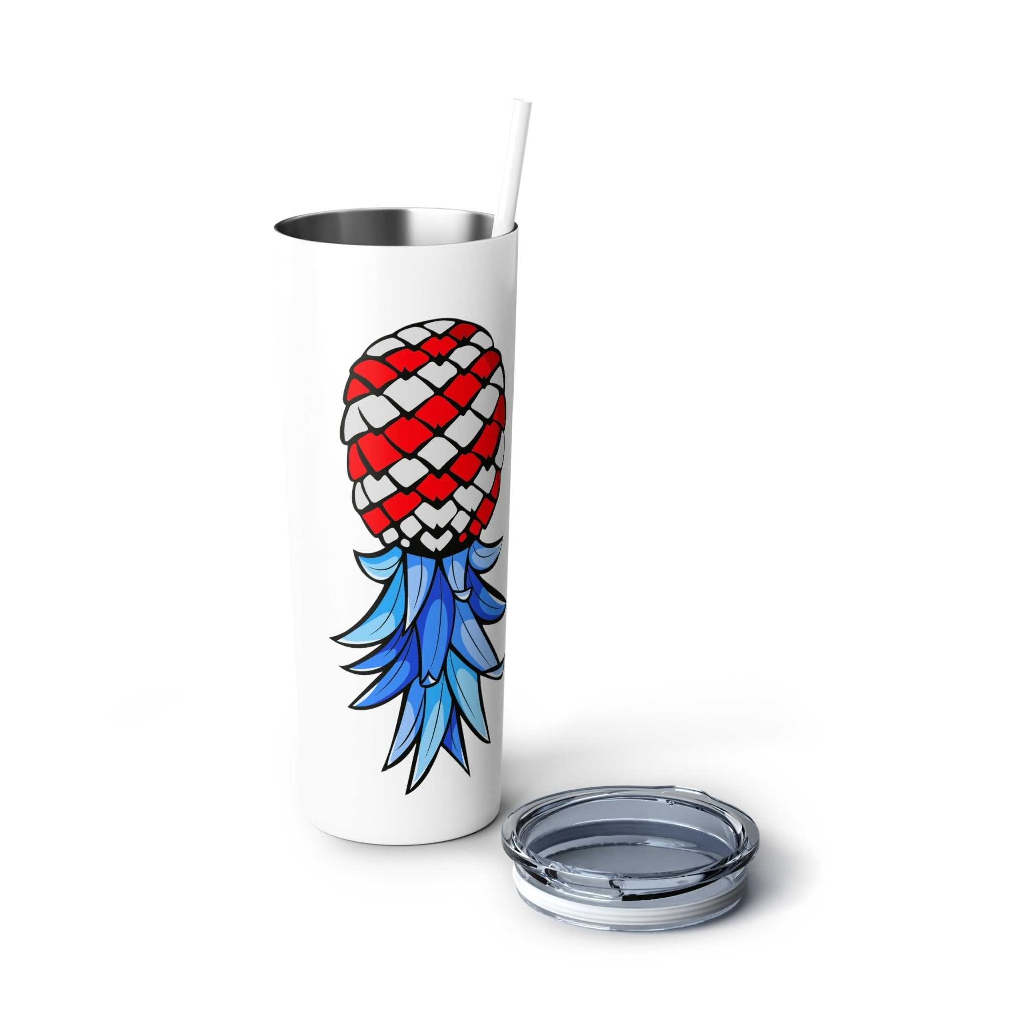 American Flag Upside Down Pineapple Skinny Steel Tumbler with Straw, 20oz
