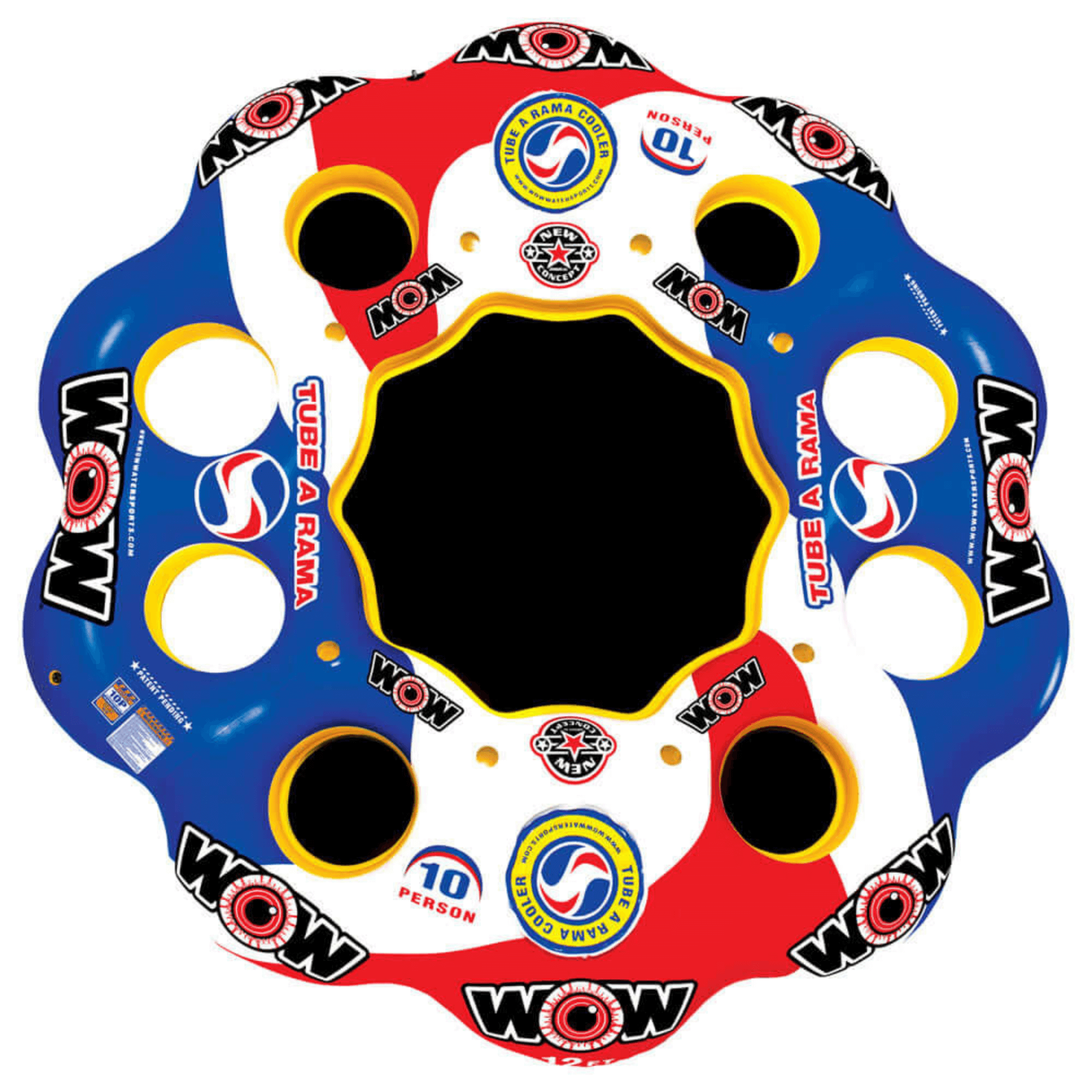 WOW Watersports 10 Person Tube A Rama w 2 Large Built-In Coolers and 8 Cup Holders