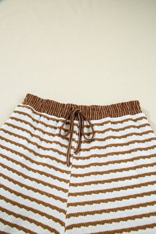 Stripe Collared Top and Drawstring Pants Set