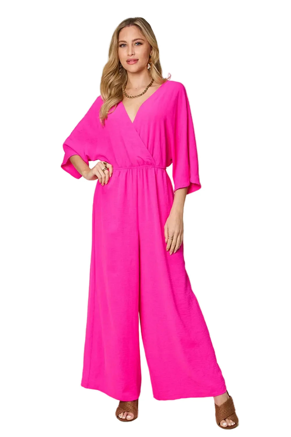 Garden Naked Womens Jumpsuit Elegant Kimono-Sleeve Jumpsuit With Pockets Royal Blue Soft Crepe Fabric Wide