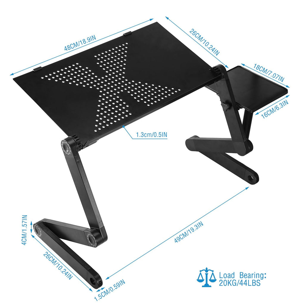 Foldable Laptop Table Bed Notebook Desk with Mouse Board Aluminum Alloy Breakfast Snacking Tray for Home Office Travel Use
