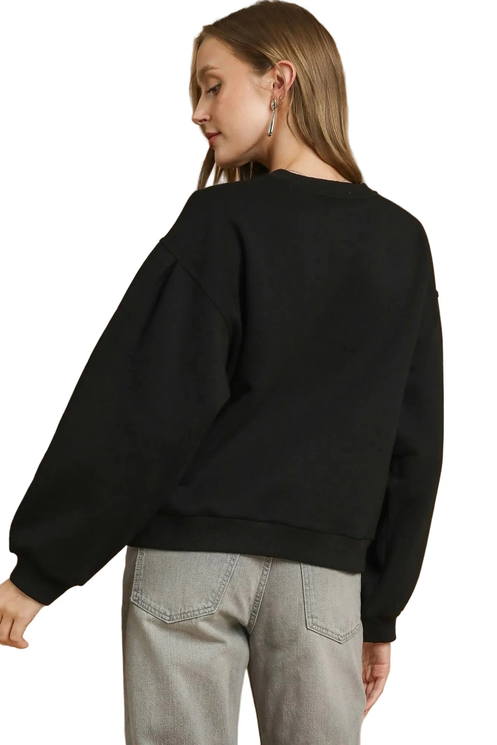 Round Neck Sweatshirt with Pleated Detail