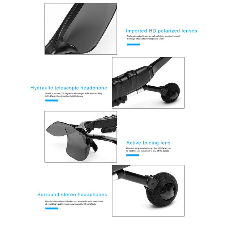 Outdoor Bluetooth 5.0 Smart Sunglasses, Wireless Headphones, Sport, With Microphone, For Smart Phones