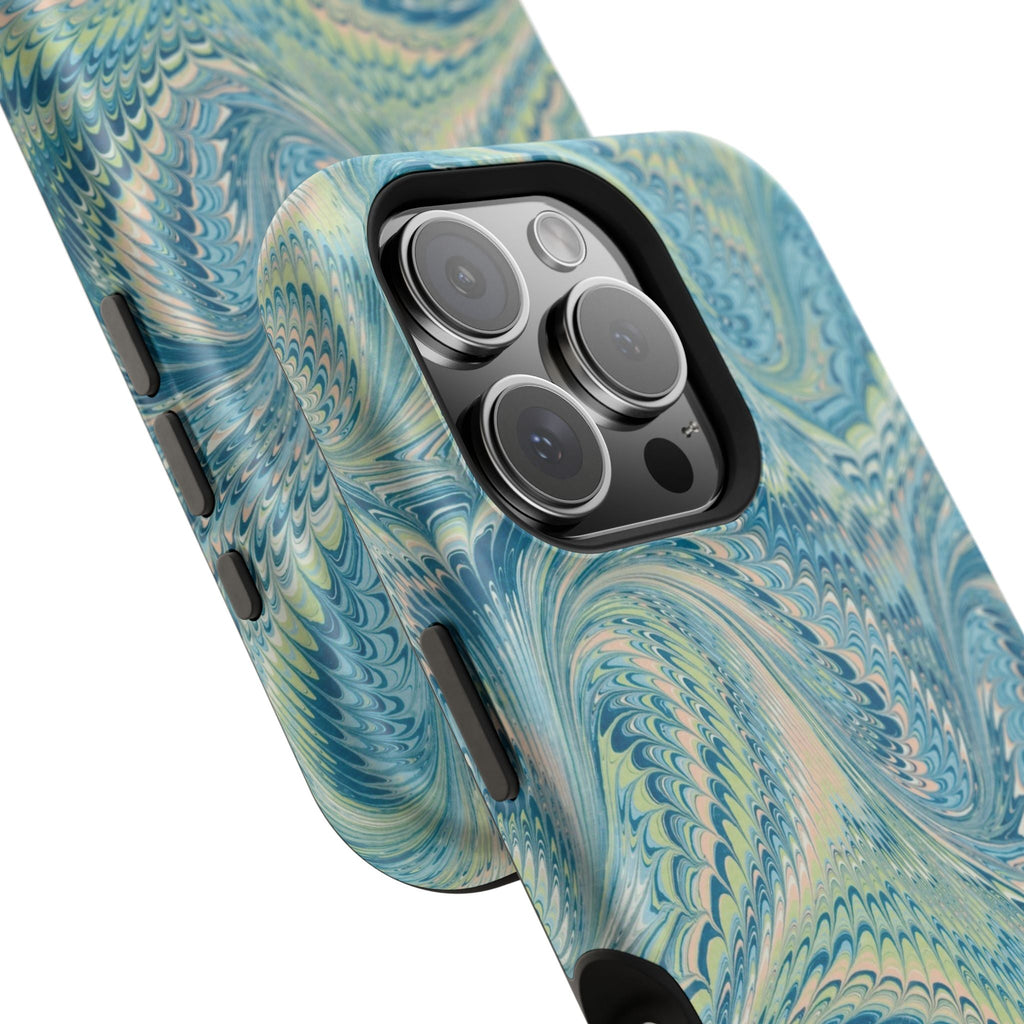 Aqua + Green Marble Phone Case - Impact-Resistant MAG SAFE - Dual Cover Design