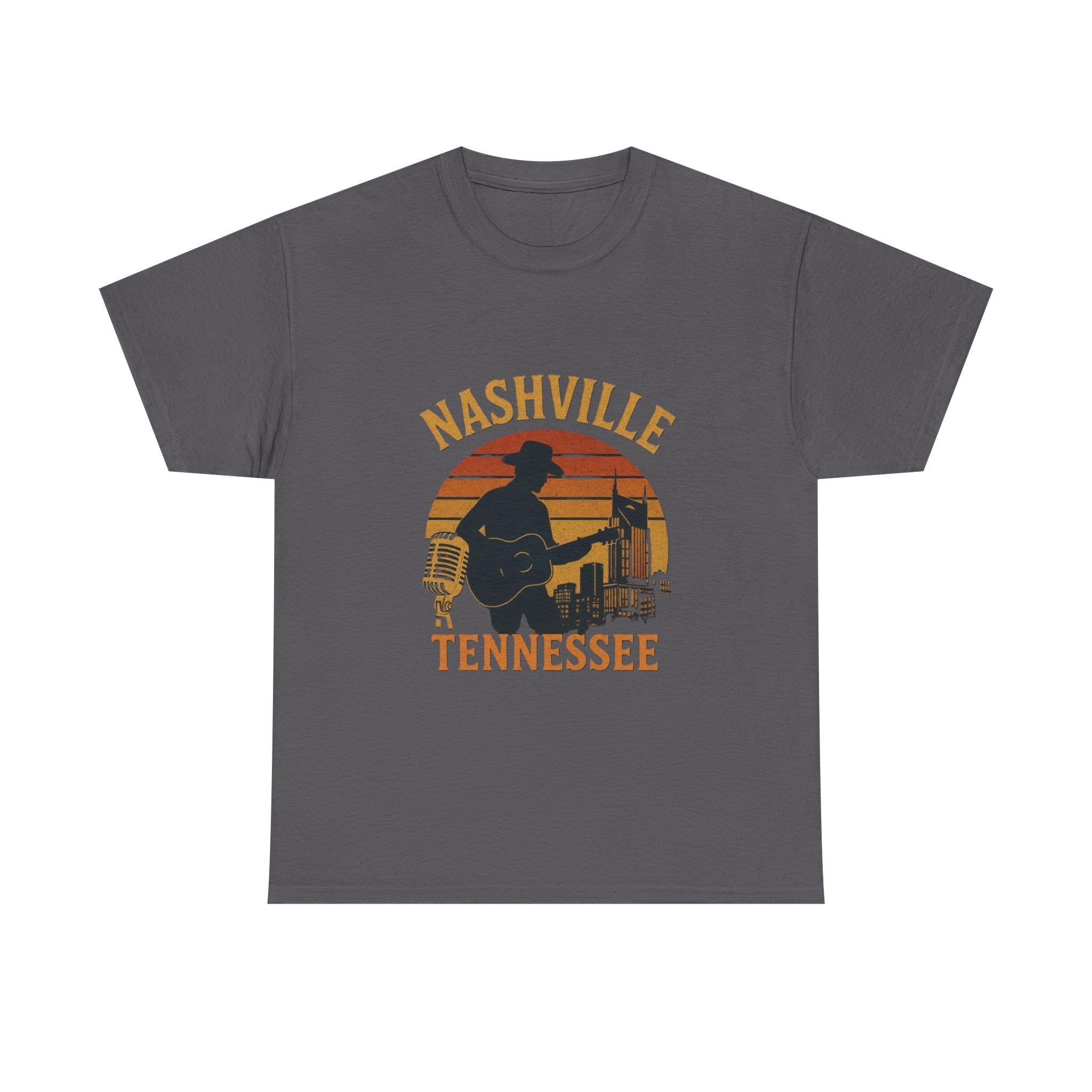 Nashville Tennessee Guitar Silhouette Tee — Retro Sunset Country Music T-Shirt