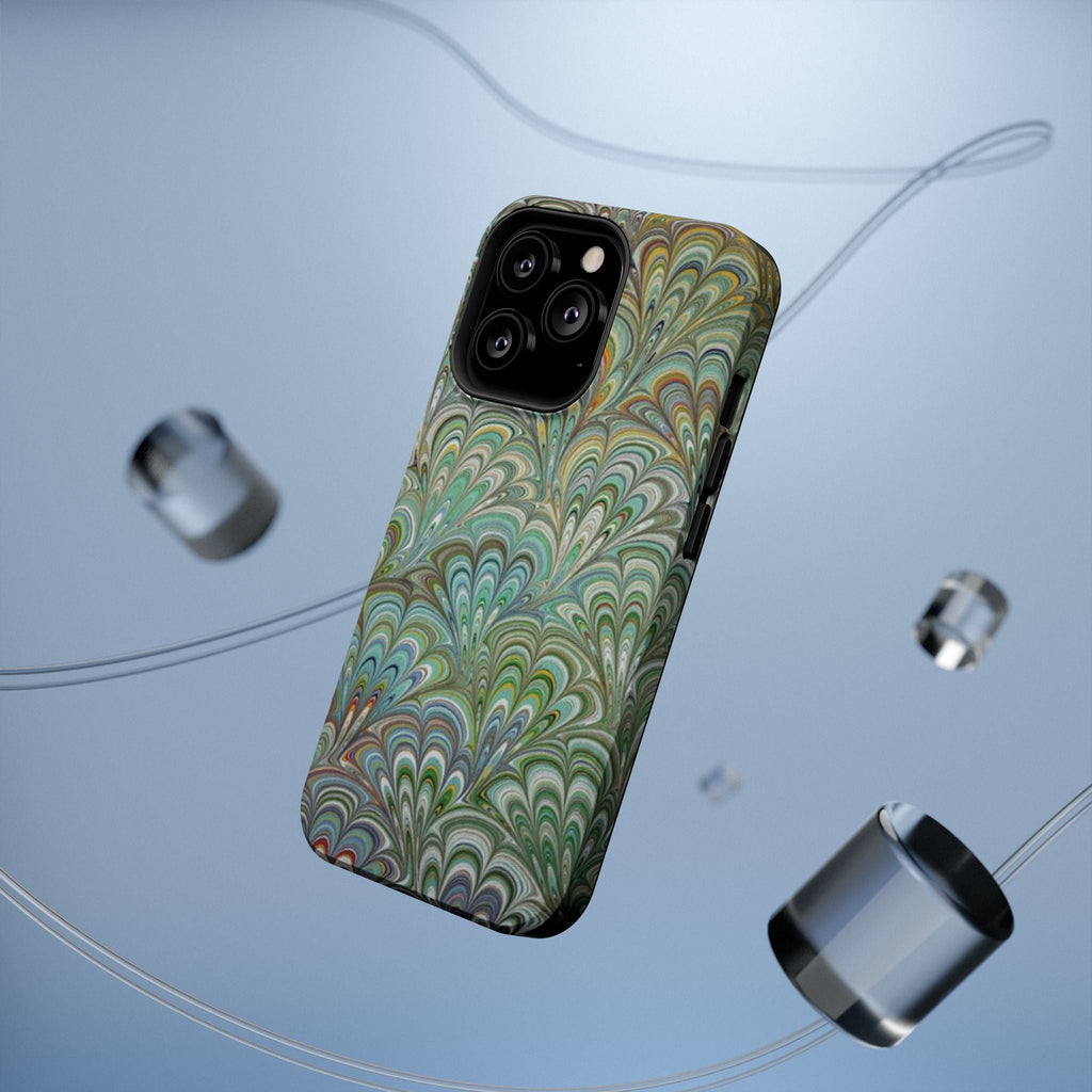 iPhone17 + All Models Phone Cases, Italian Peacock Feather Design, Stylish Impact-Resistant Shell, Protective Cover, Green Peacock Print