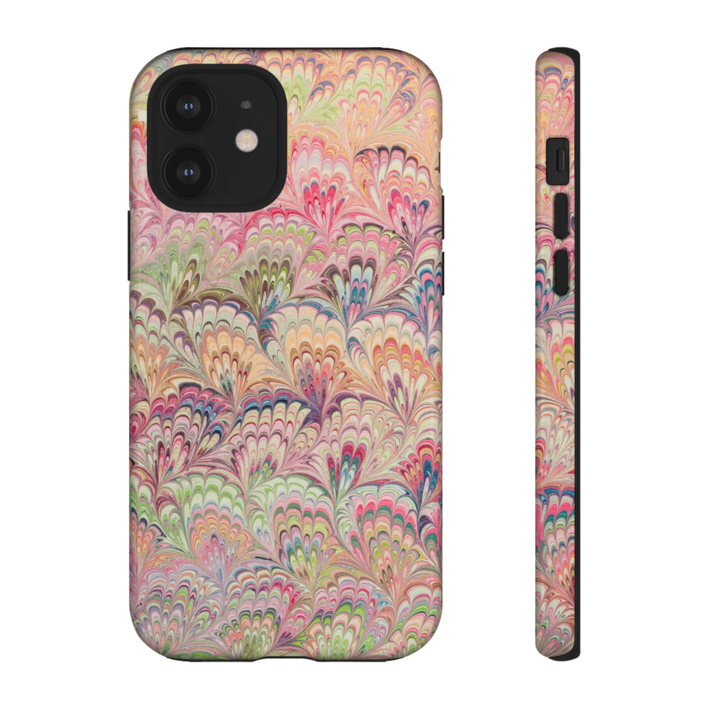 Pastel Pink + Green Feather Marbled Phone Case - Dual Layer Phone Cover