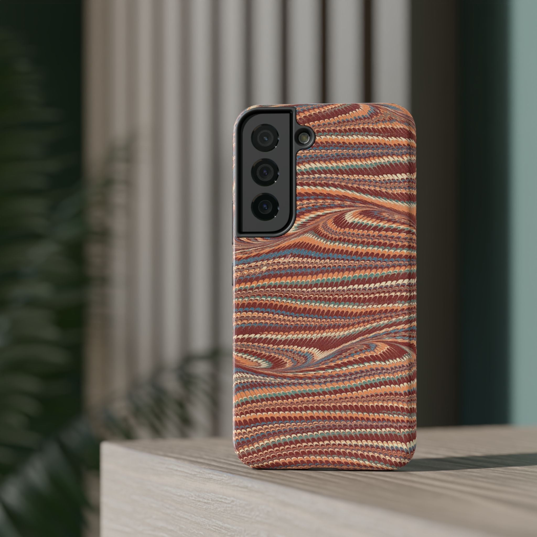 Neutrals Burgundy, Beige, Rust Hues Italian Vintage Marble Design Phone Case for Apple + Samsung
