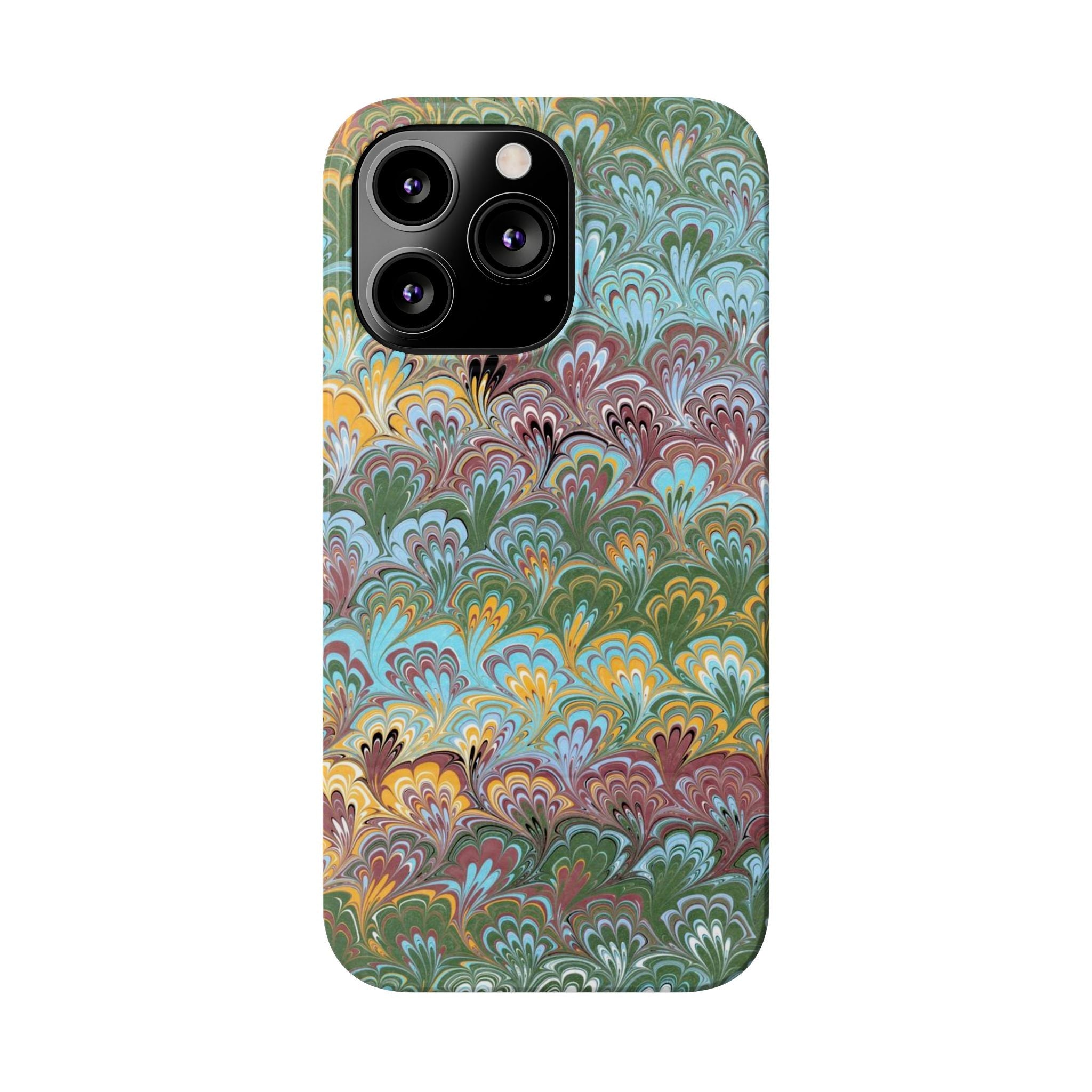 Phone Case with Design from Italy - Marbled "Peacock" Design, Green, Blue, Multi-Color Slim Phone Cases