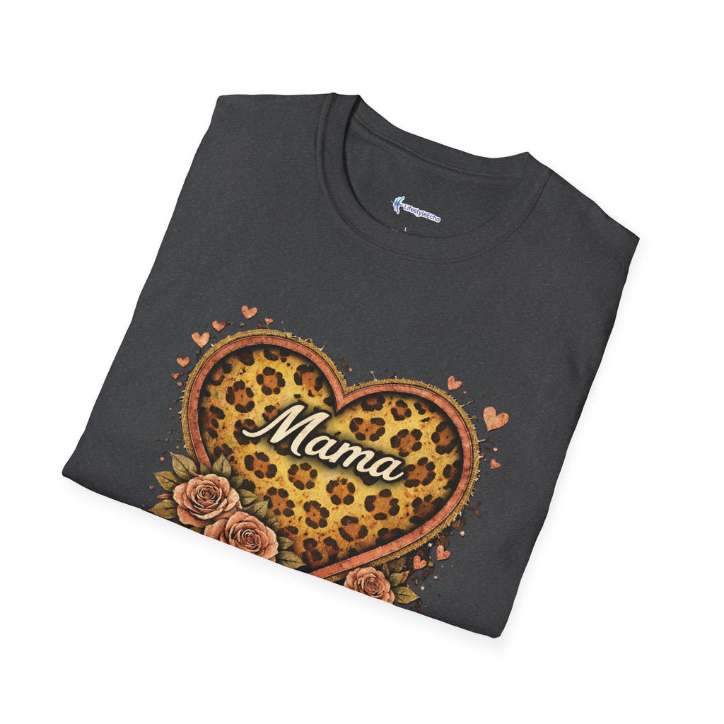 Mama Leopard Heart T-Shirt — Floral Vintage Mom Tee for Mother's Day