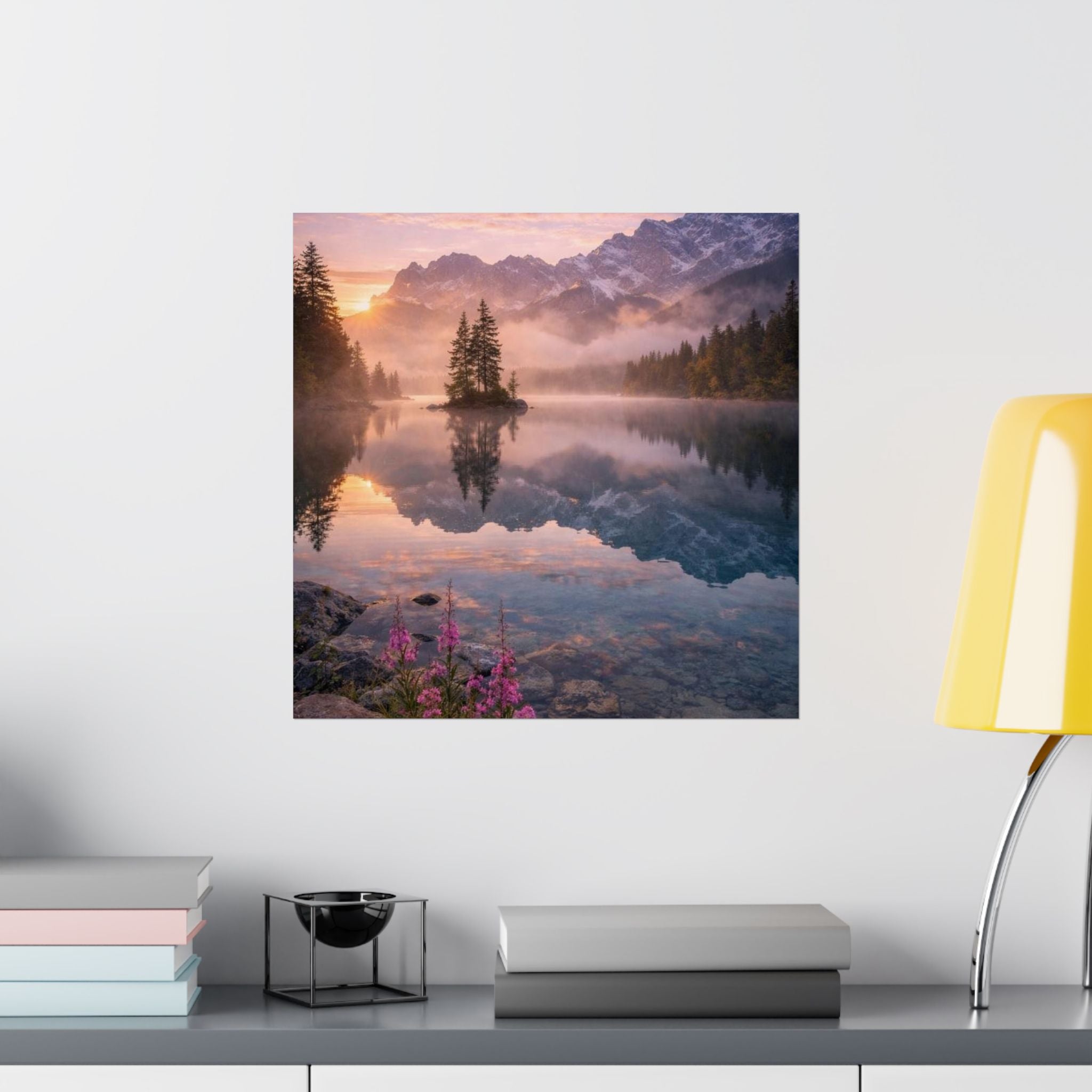 Matte Vertical Poster — Serene Mountain Lake Sunset Landscape
