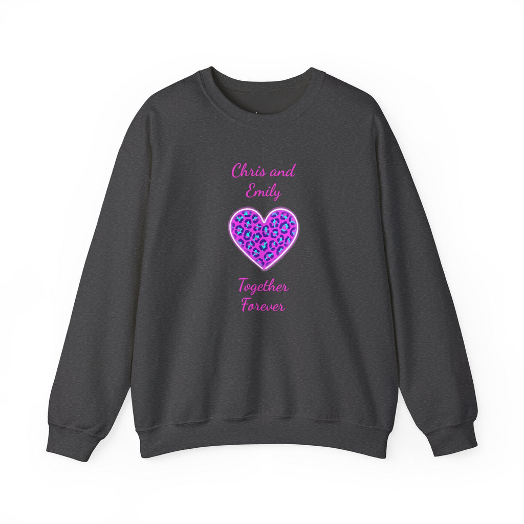 Crewneck Sweatshirt - Personalized Pink & Purple Leopard Heart - Two Customizable Text Boxes