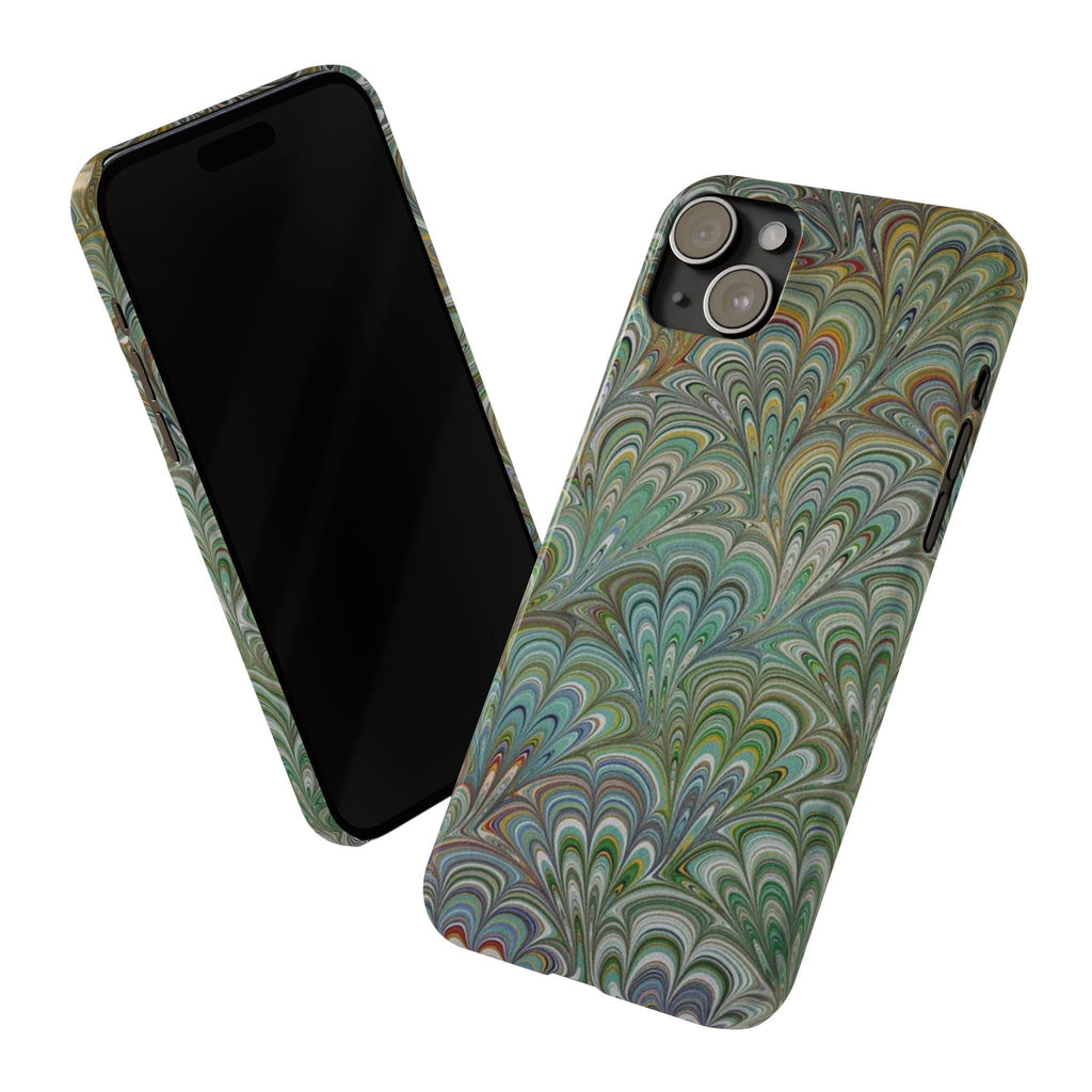 Deep Green Peacock Italian Marbled Design, Italy Feather Phone Case