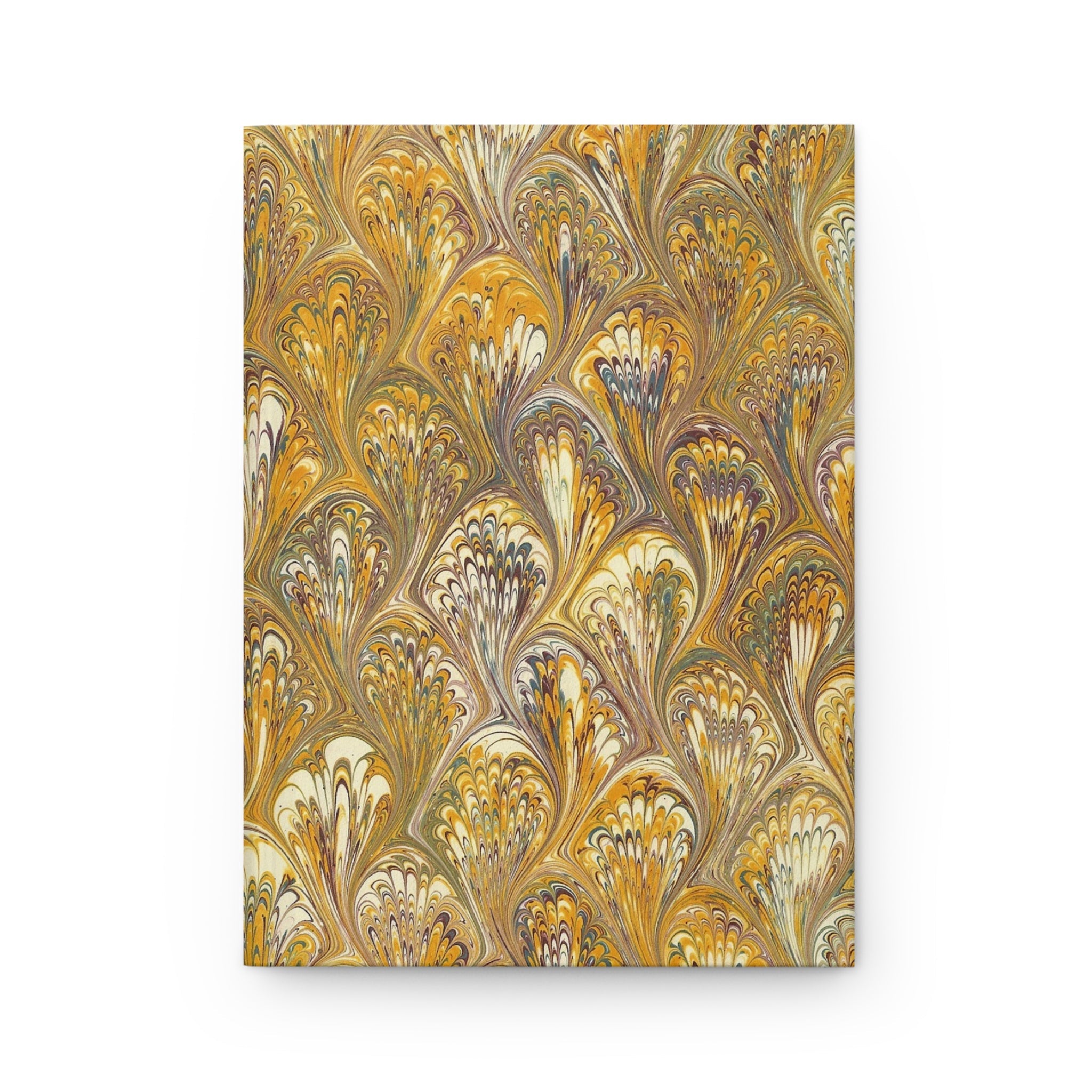 Golden Yellow Hand-Painted Italian Feather Marble Design on Hardcover Journal Matte