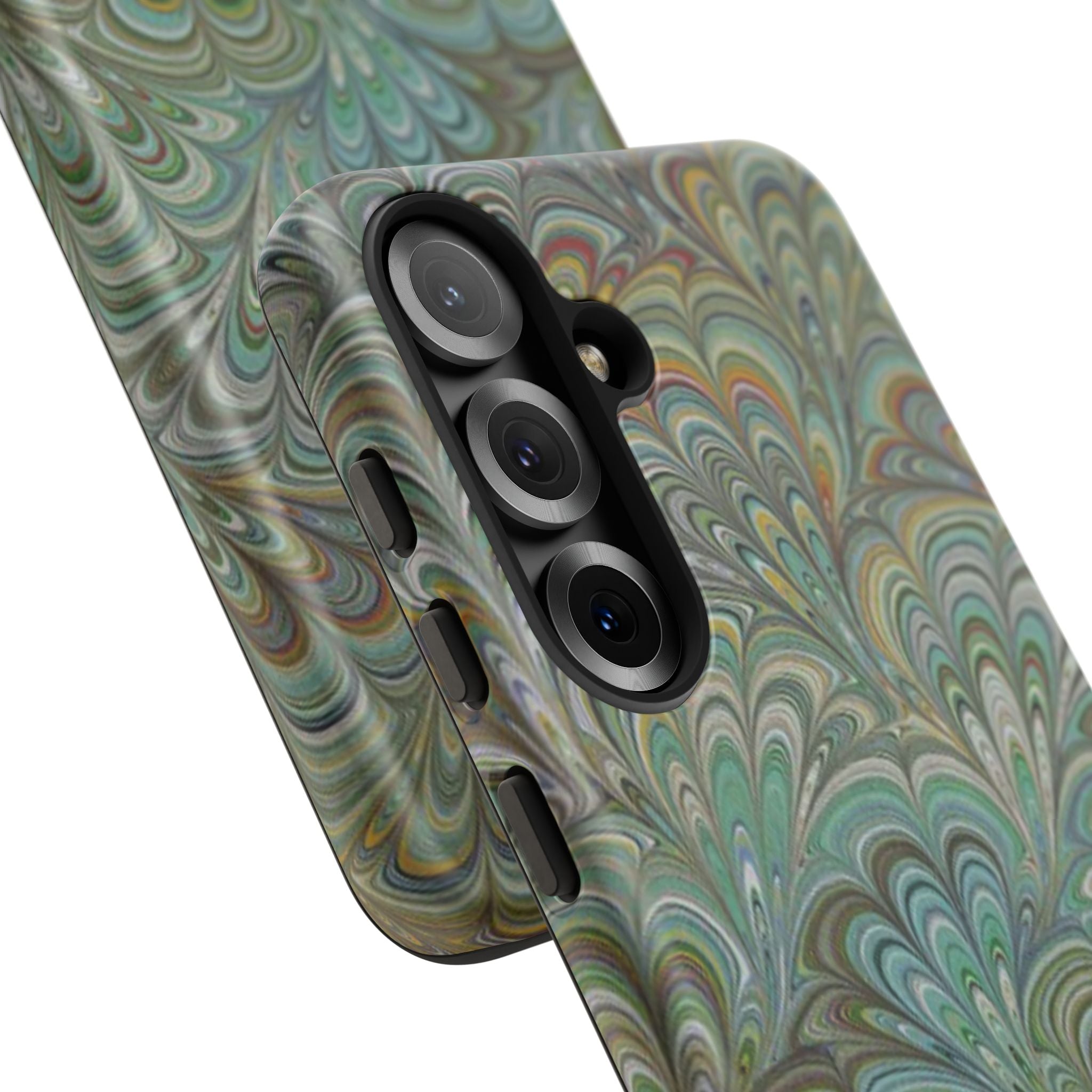 Green Marbled Peacock Durable Phone Case - Matte or Glossy