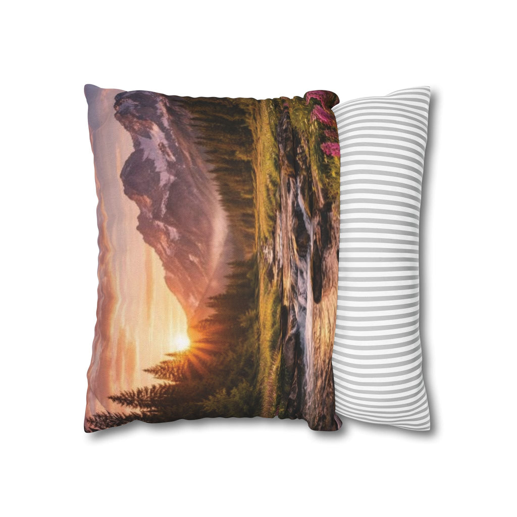 Mountain Sunrise Scenic Throw Pillow — Nature Landscape Pillowcase