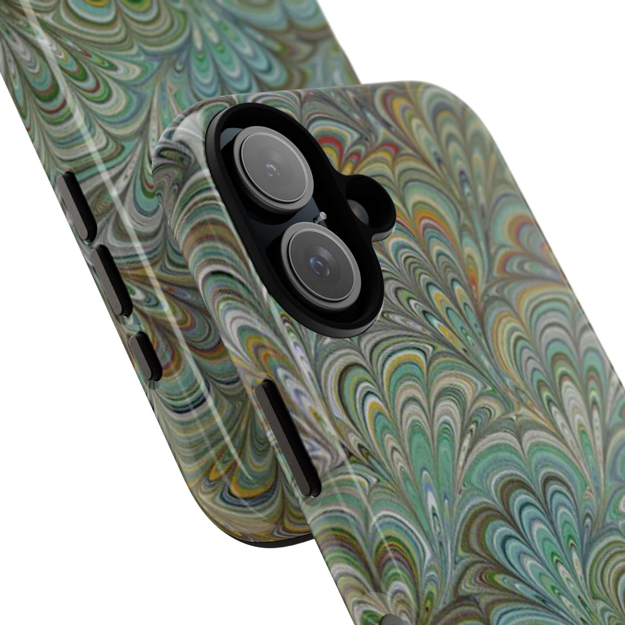 Green Marbled Peacock Durable Phone Case - Matte or Glossy