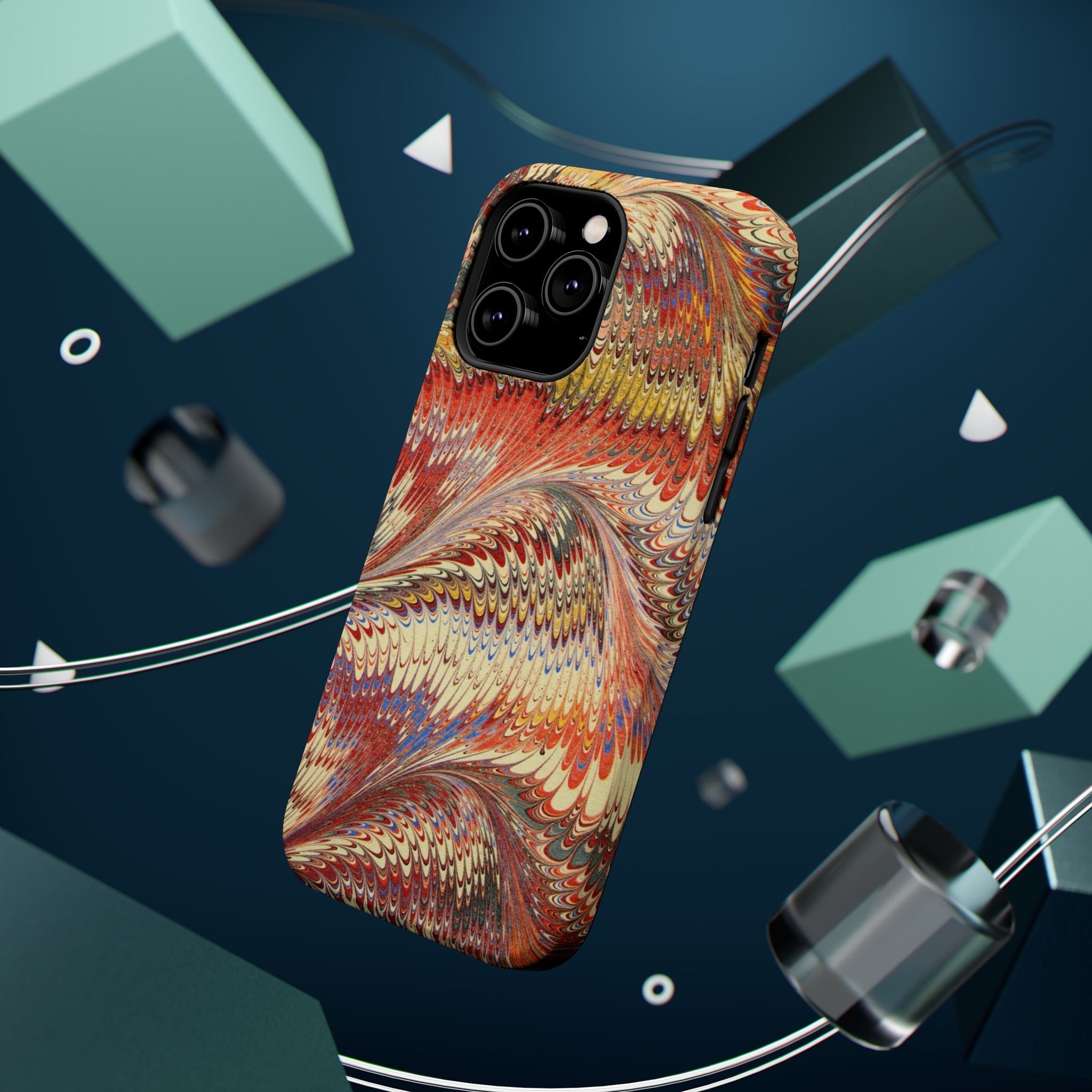 Rust + Gold Italian Marbled Design Magnetic MAG SAFE - Dual Layer Case - Glossy or Matte