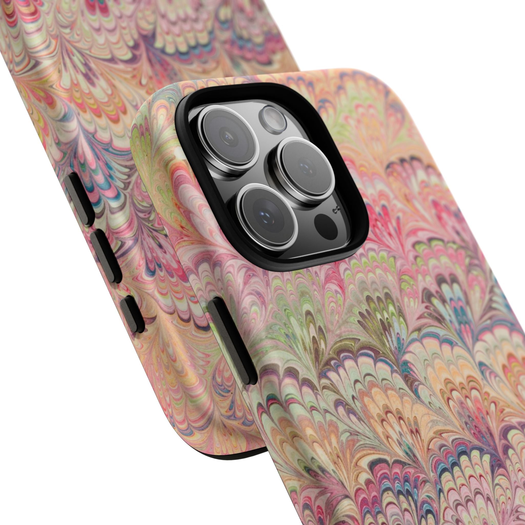 Pastel Pink + Green Feather Marbled Phone Case - Dual Layer Phone Cover