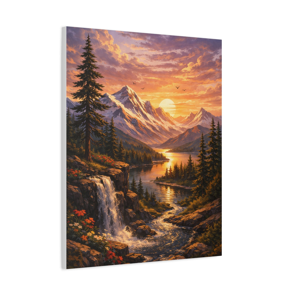 Sunset Mountain Landscape Canvas Print — Stretched Matte Wall Art