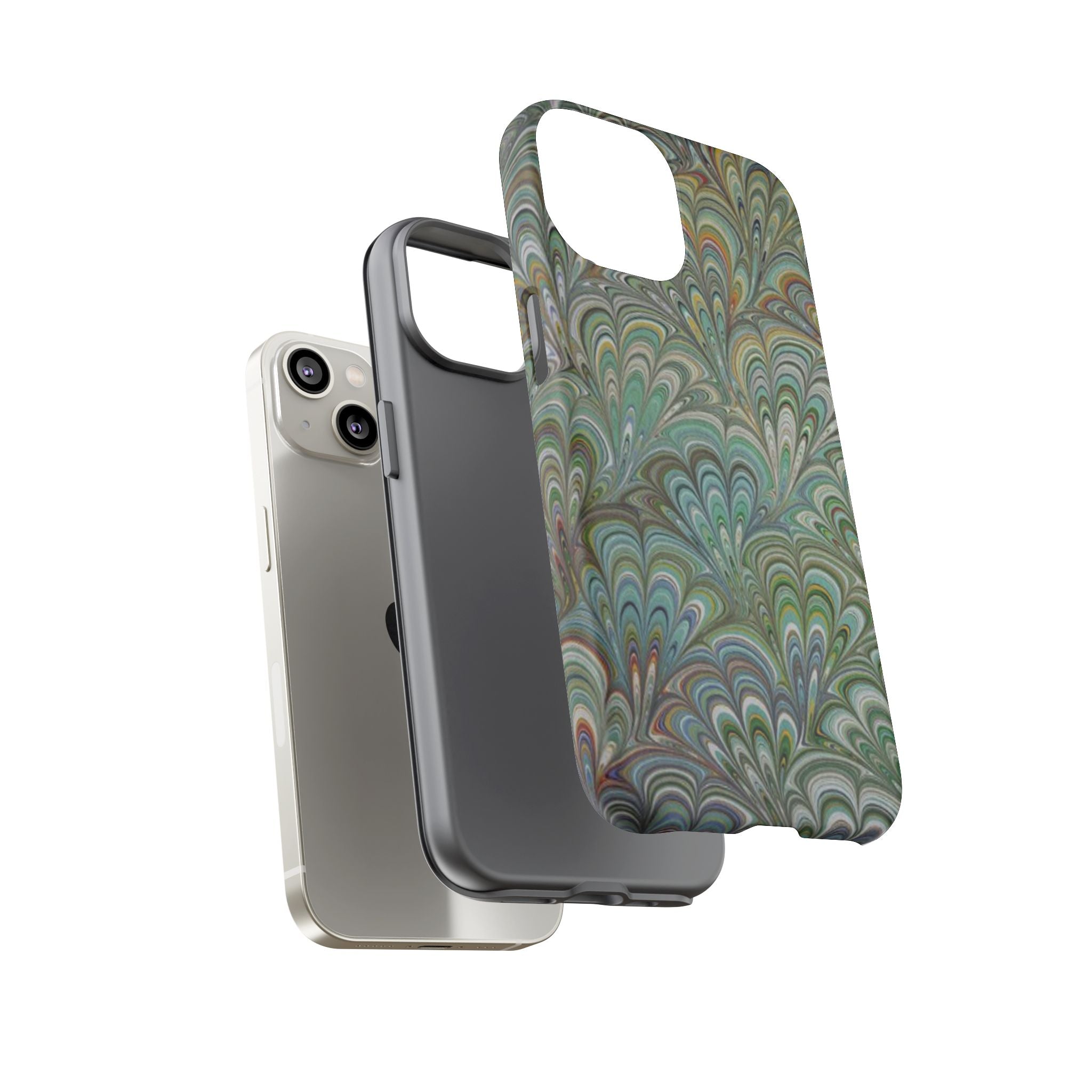 Green Marbled Peacock Durable Phone Case - Matte or Glossy