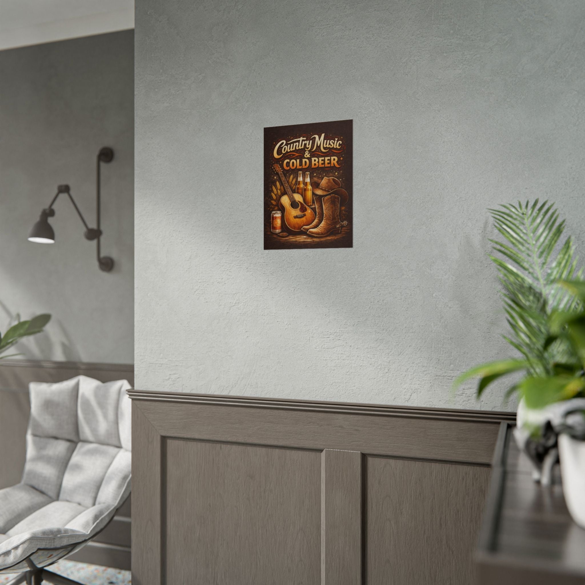 Country Music & Beer Rolled Poster - Rustic Barroom Wall Art