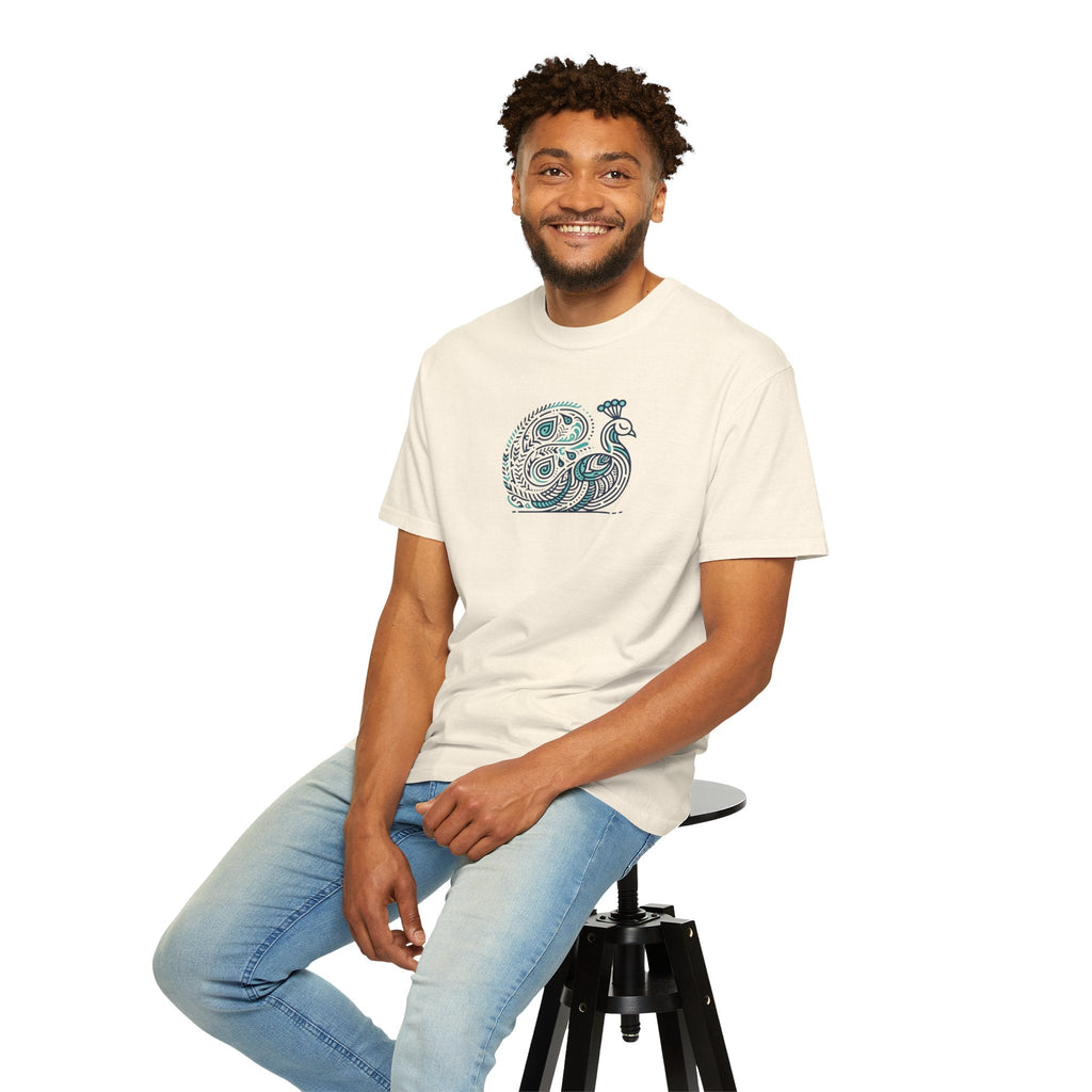 Peacock Cotton Tee - Garment Dyed Eco-Friendly Gift - DipaliZ