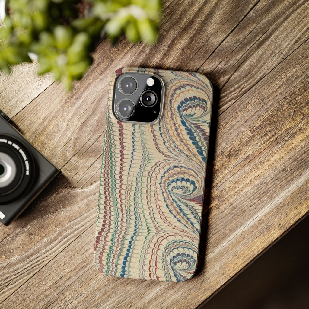Italian Vintage Marbled Paper Design on iPhone Cases, Artistic Protection for Your Device in Elegant Beige, Blue, Burgundy
