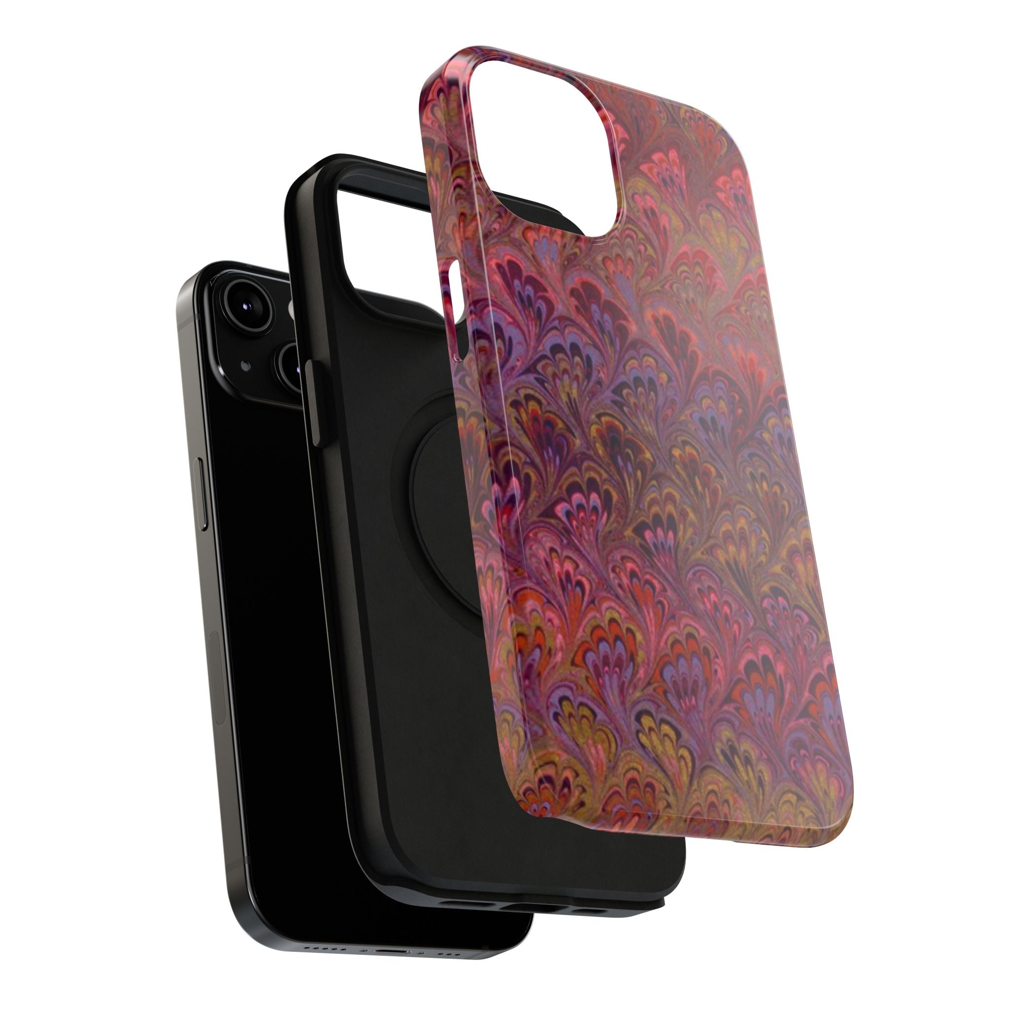 Red, Burgundy, Lavender Italian Peacock Feather Design Phone Case