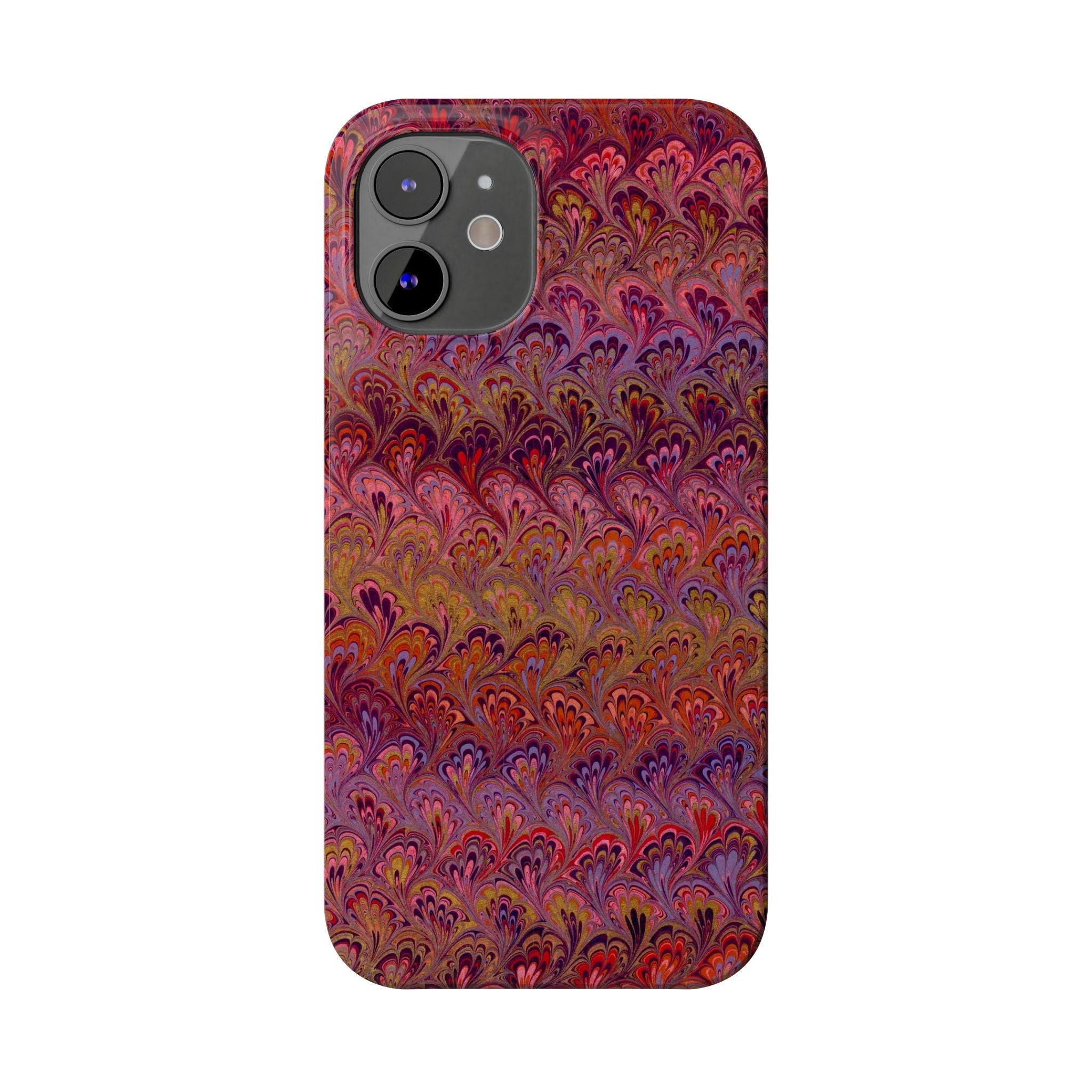 Reds, Lavenders, Marbled VIntage Design, Italian Feather Phone Case, Slim Phone Cases, IPHONE16 and all sizes