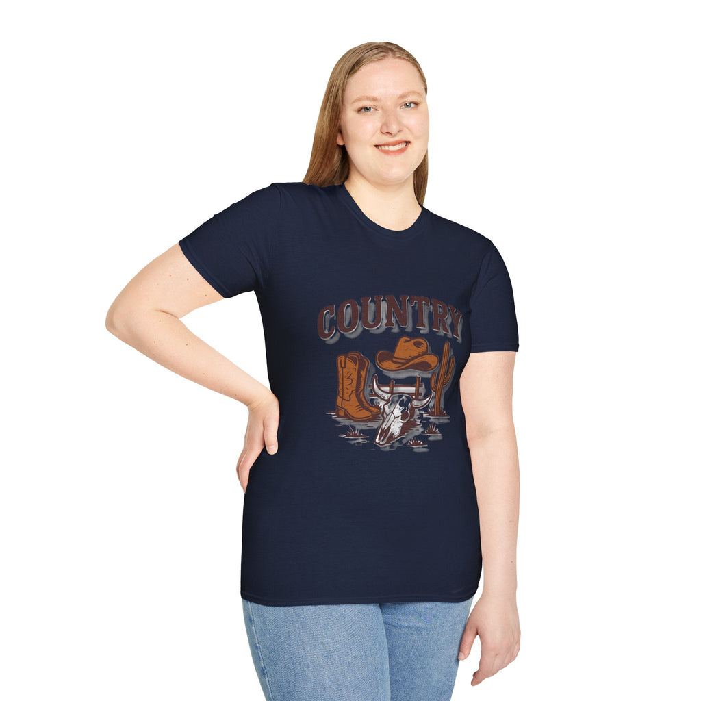 Country Western Skull Cowboy Boots T-Shirt | Cactus Ranch Rodeo