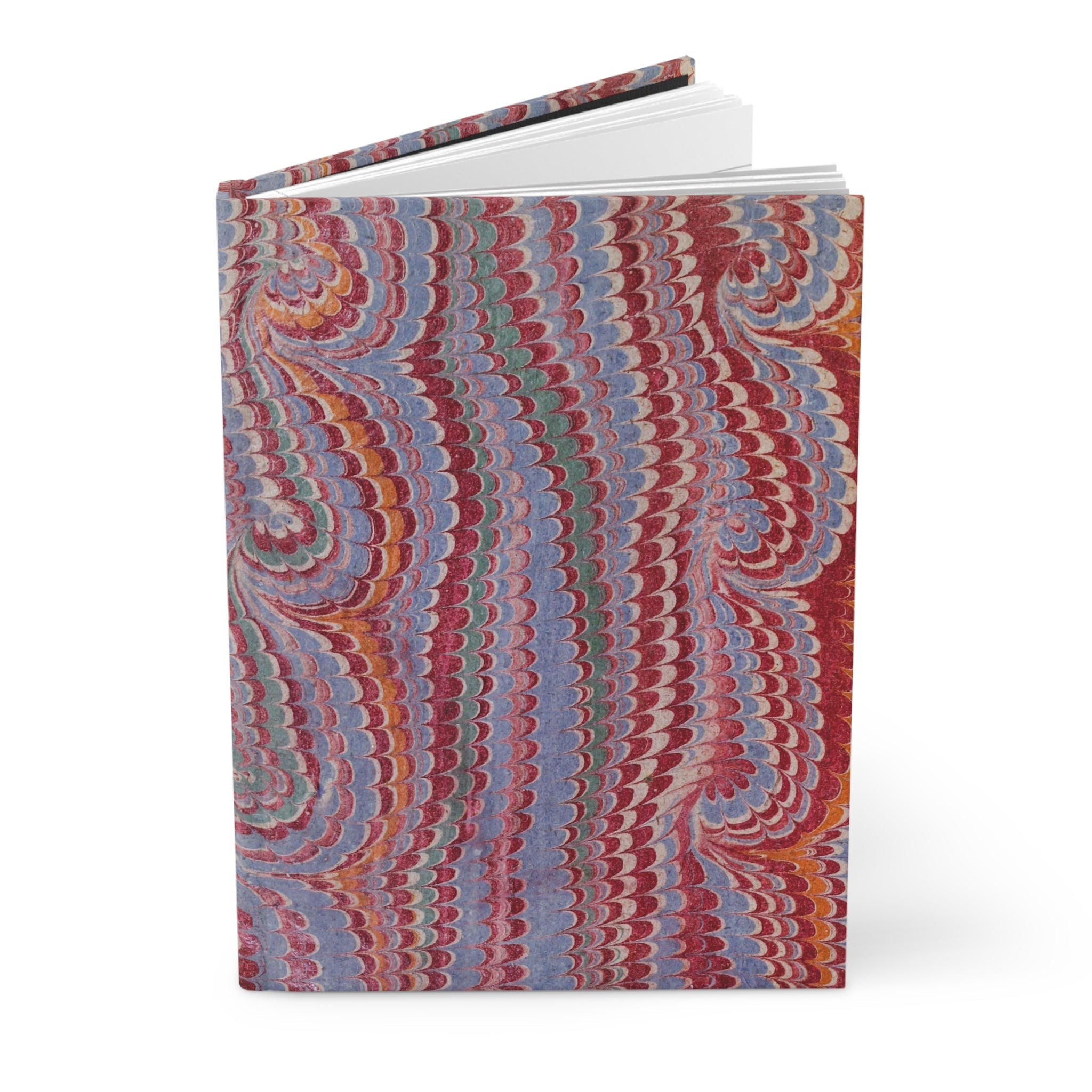 Burgundy & Light Blue Italian Feather Marble Hardcover Journal — Matte
