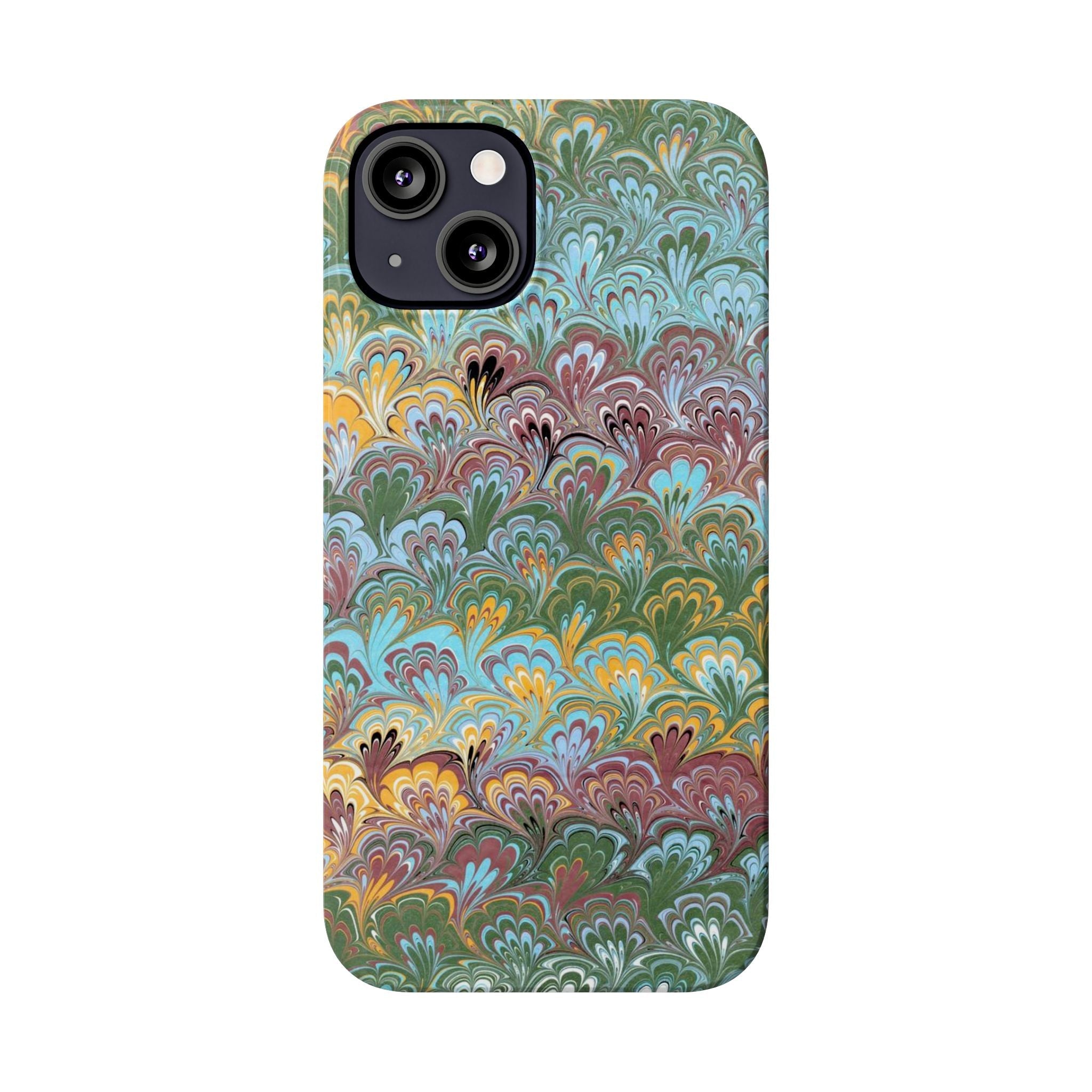 Phone Case with Design from Italy - Marbled "Peacock" Design, Green, Blue, Multi-Color Slim Phone Cases