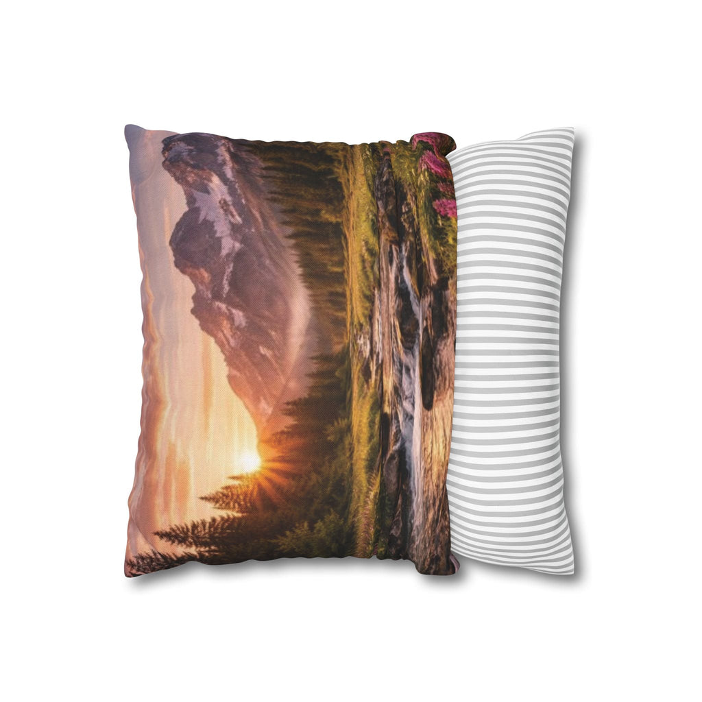 Mountain Sunrise Scenic Throw Pillow — Nature Landscape Pillowcase