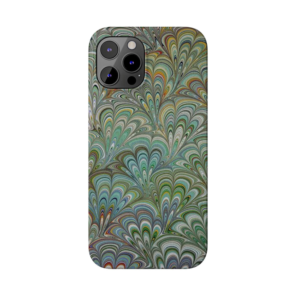 Deep Green Peacock Italian Marbled Design, Italy Feather Phone Case