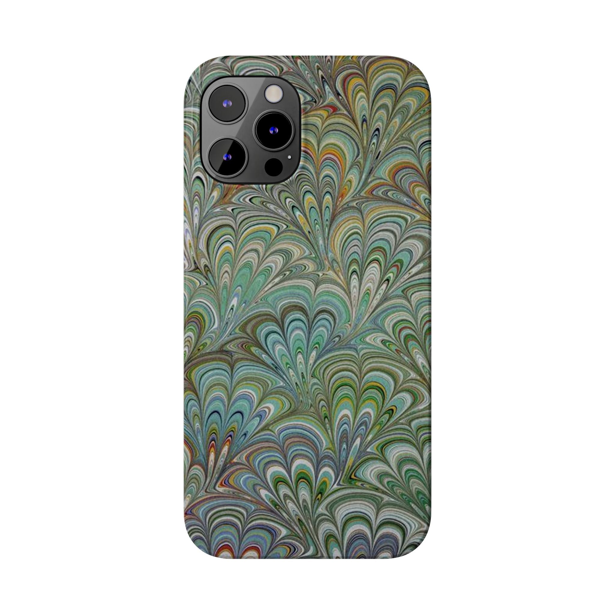 Deep Green Peacock Italian Marbled Design, Italy Feather Phone Case
