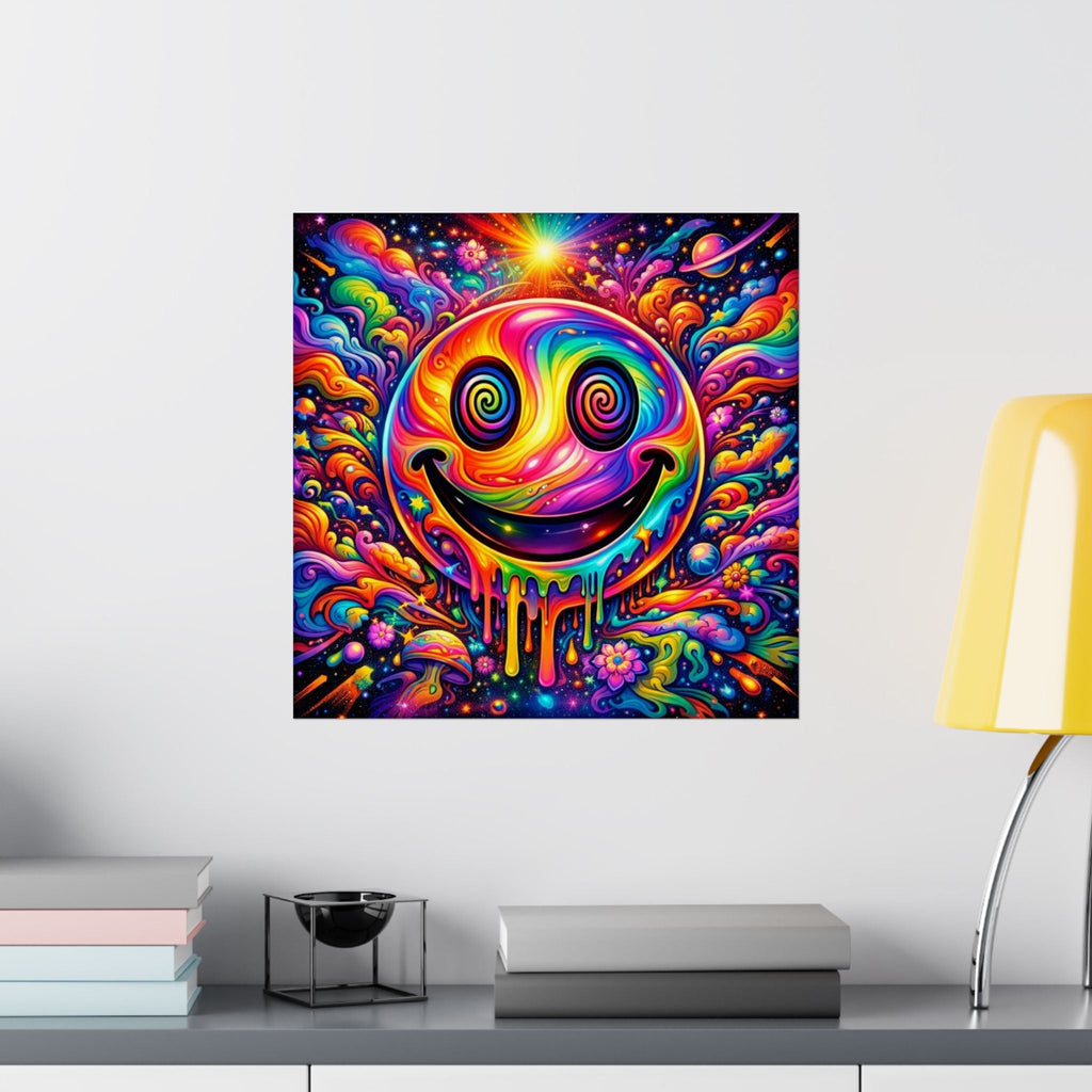 Psychedelic Drippy Smiley Matte Poster — Vibrant Rainbow Wall Art