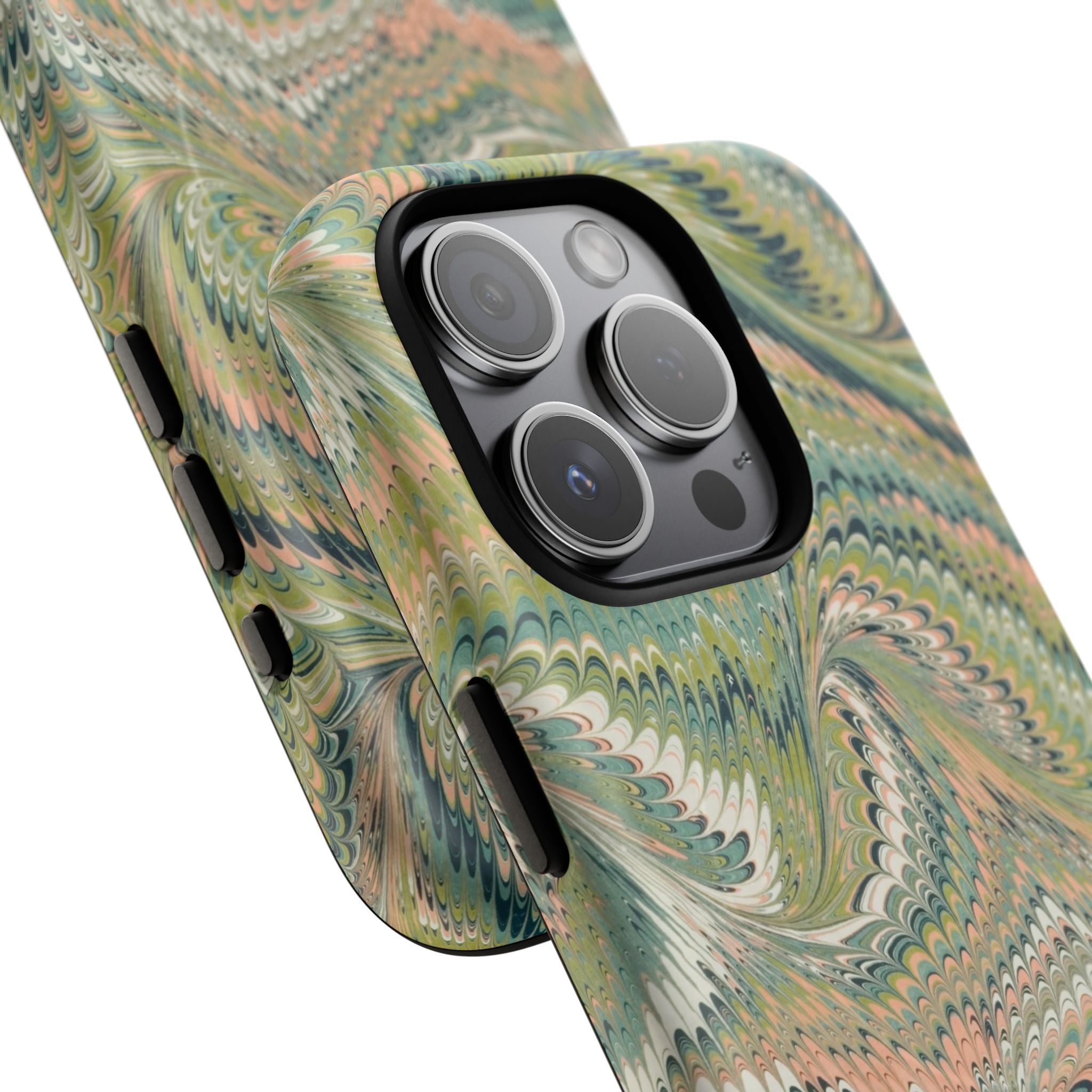 Florentine Marble iPhone Case | Inspired by Florence | Italian Marbled Paper Technique | Artisanal Green Swirl | Dual-Layer Protective Case | Matte or Glossy