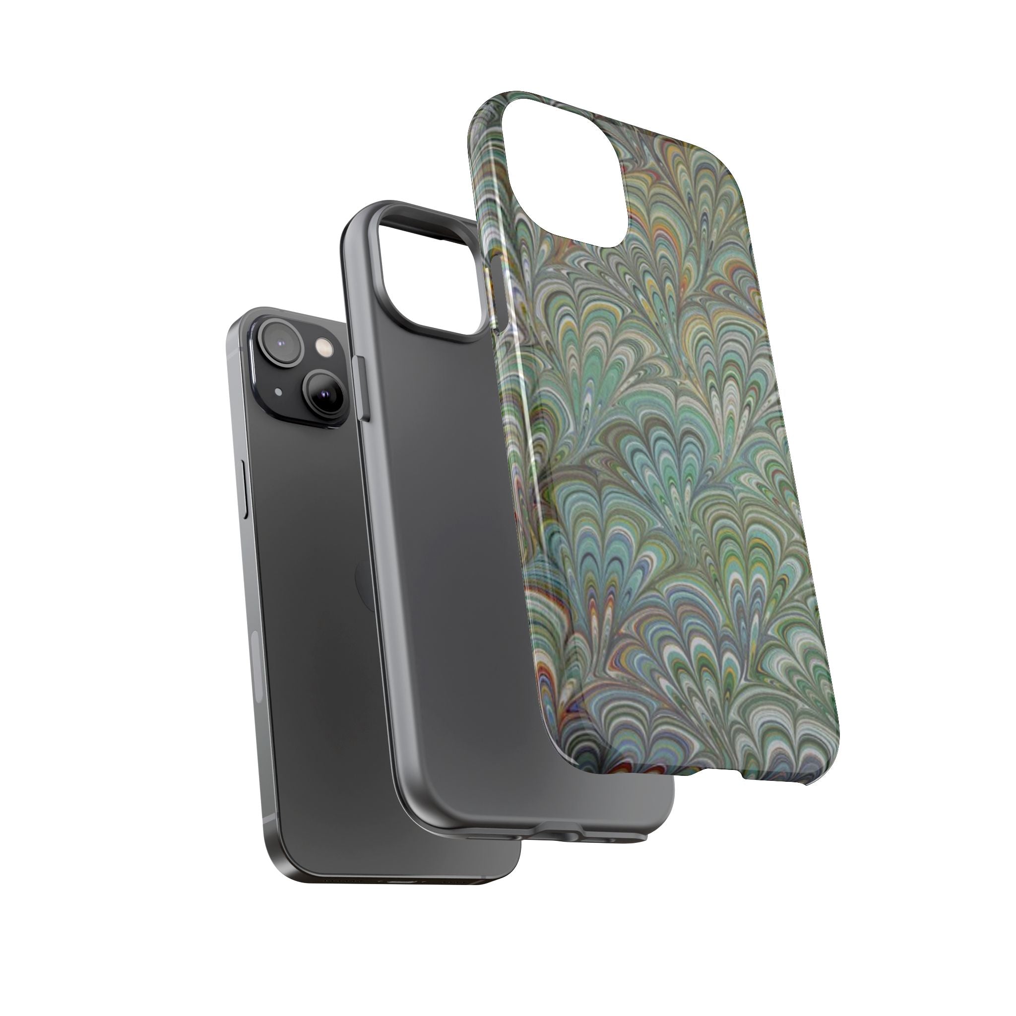 Green Marbled Peacock Durable Phone Case - Matte or Glossy