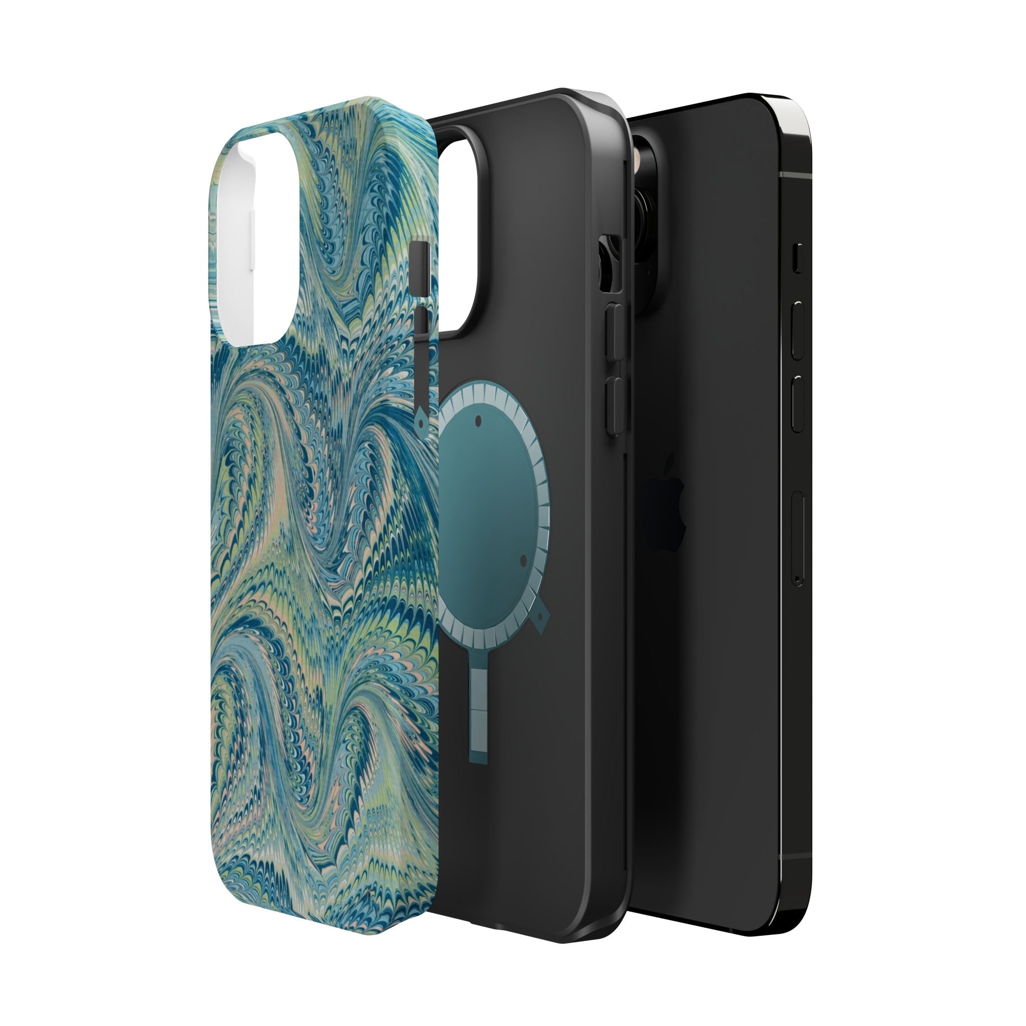 Aqua + Green Marble Phone Case - Impact-Resistant MAG SAFE - Dual Cover Design