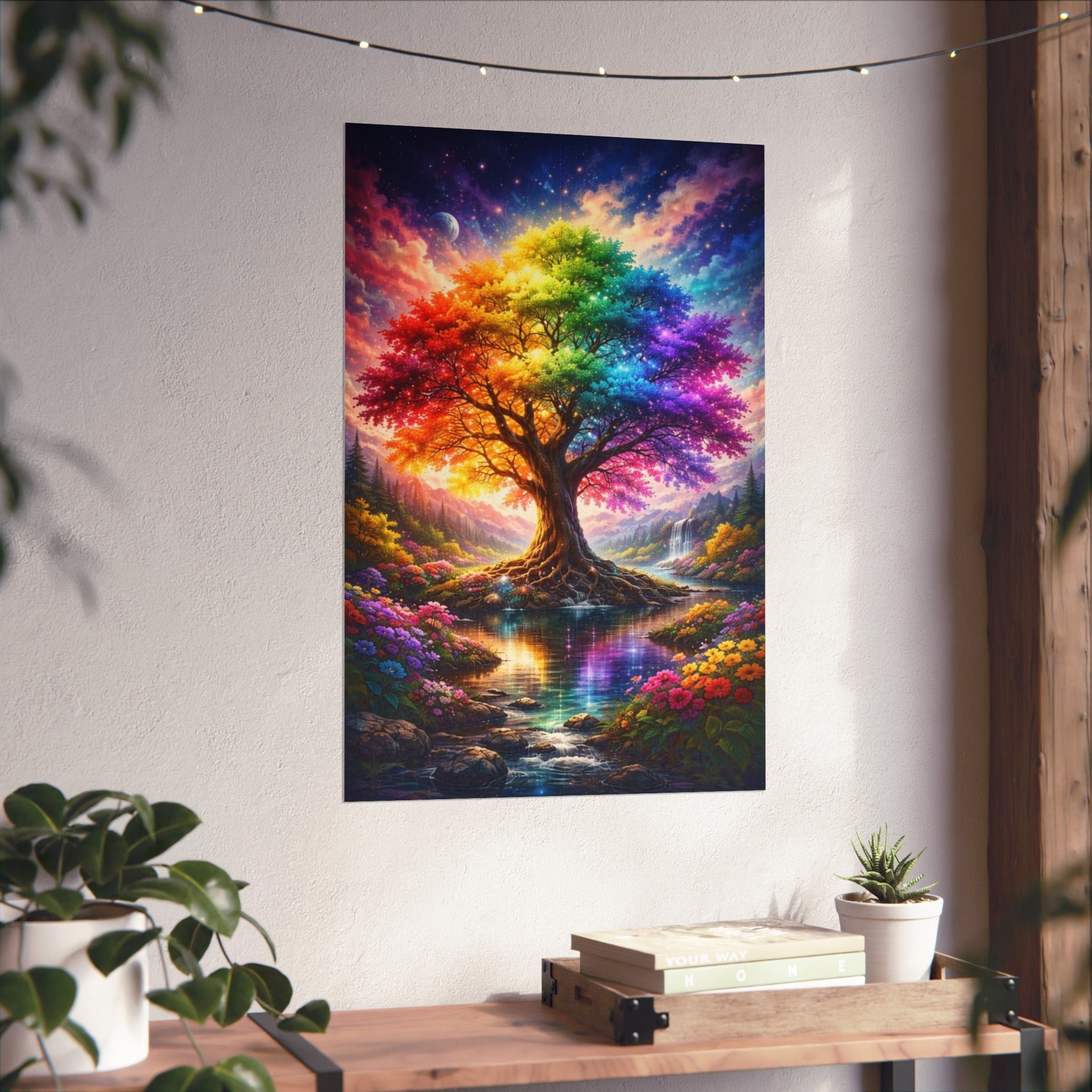 Rainbow Tree Matte Poster — Vibrant Vertical Wall Art for Bedroom, Living Room & Gift