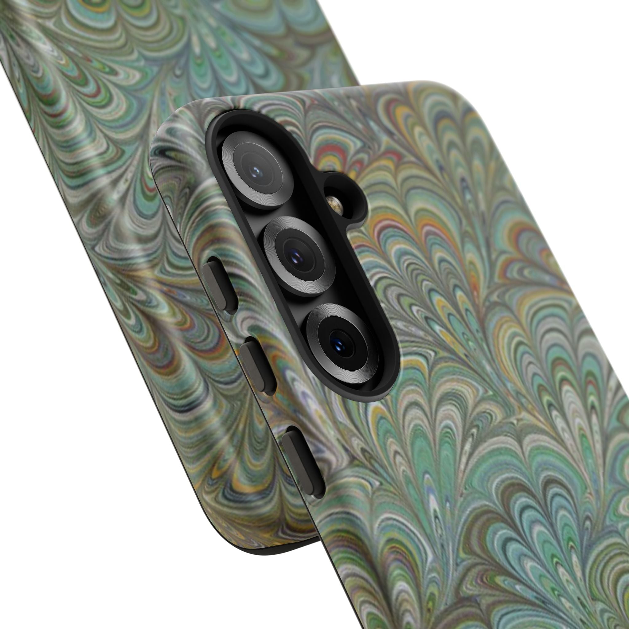 Green Marbled Peacock Durable Phone Case - Matte or Glossy