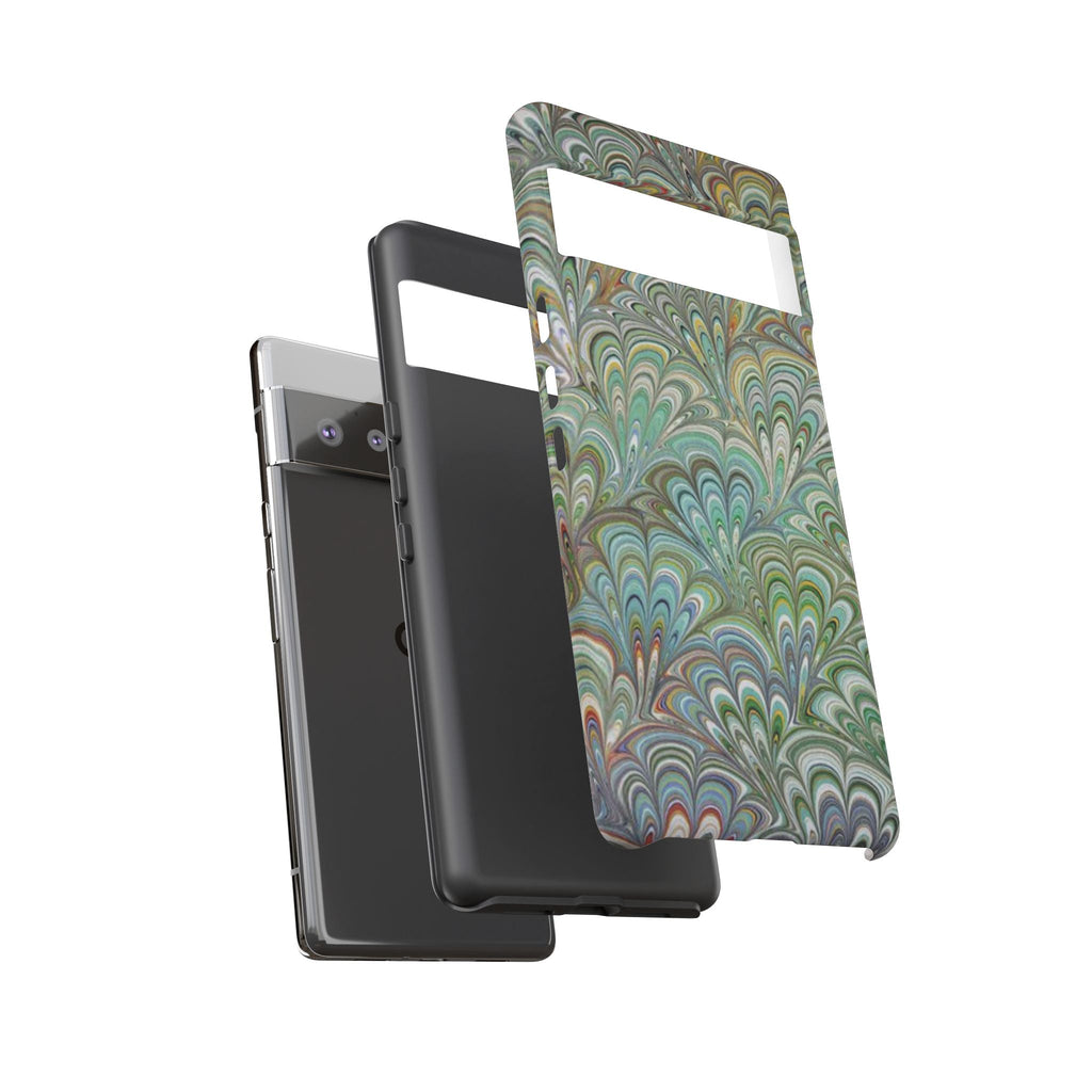 Green Marbled Peacock Durable Phone Case - Matte or Glossy