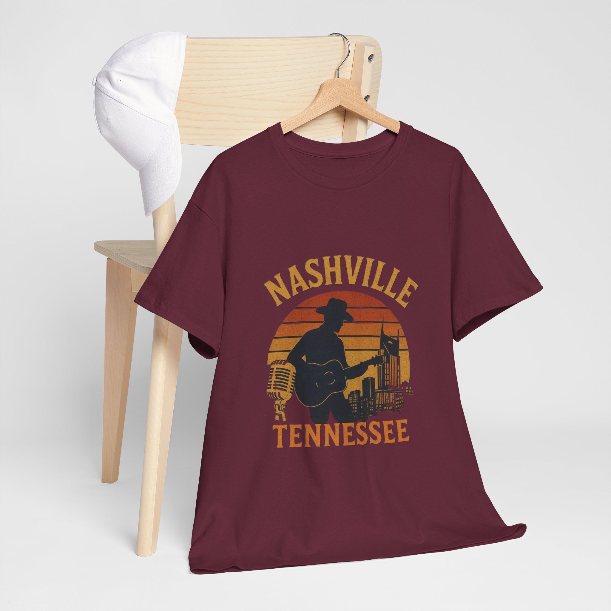 Nashville Tennessee Guitar Silhouette Tee — Retro Sunset Country Music T-Shirt