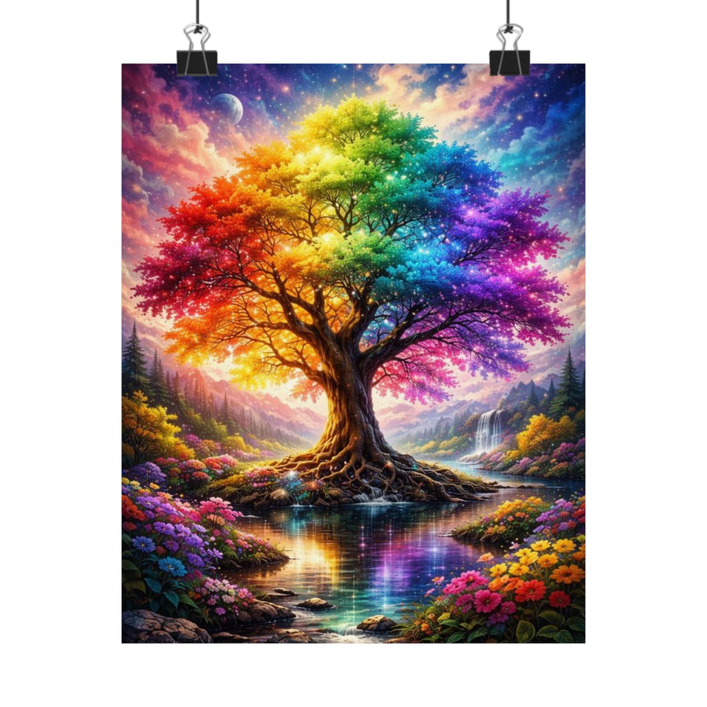 Rainbow Tree Matte Poster — Vibrant Vertical Wall Art for Bedroom, Living Room & Gift