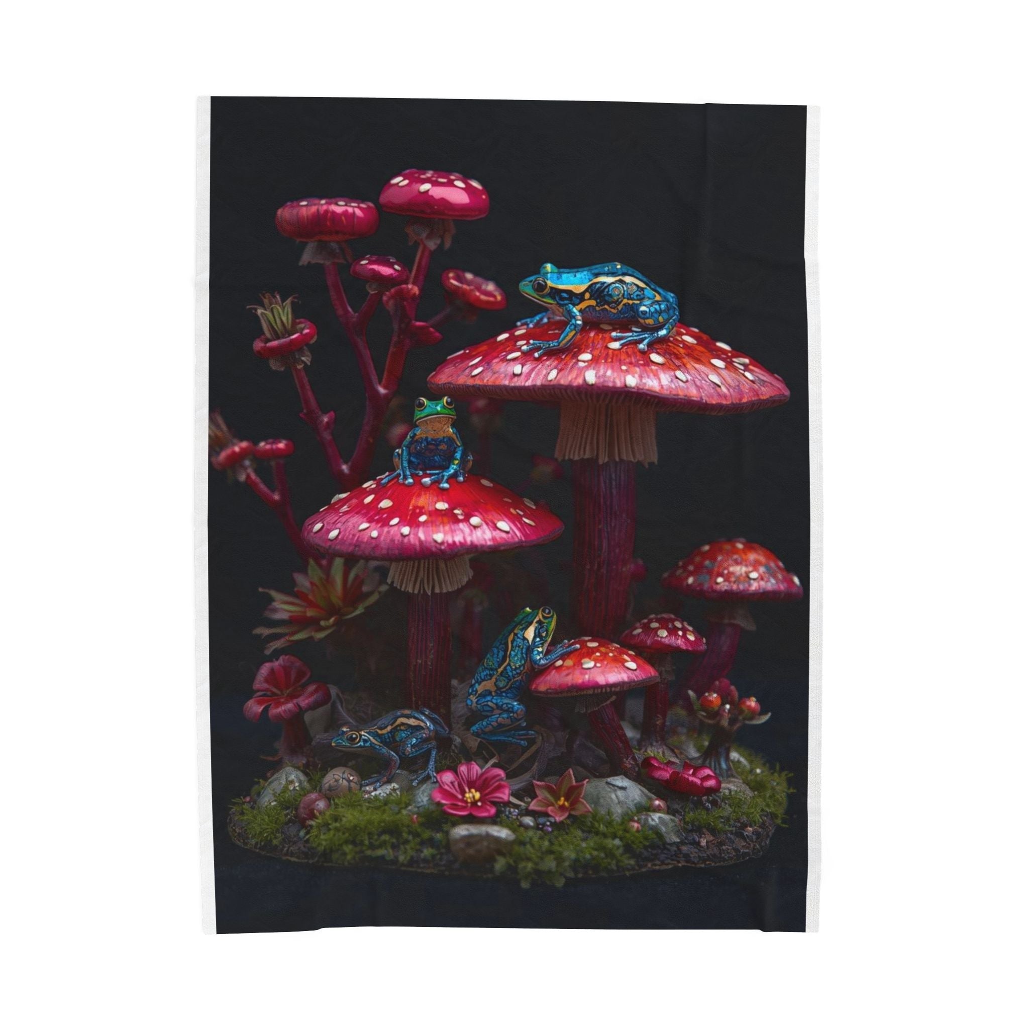 Velveteen Plush Blanket — Mystic Mushroom & Frog Forest Throw