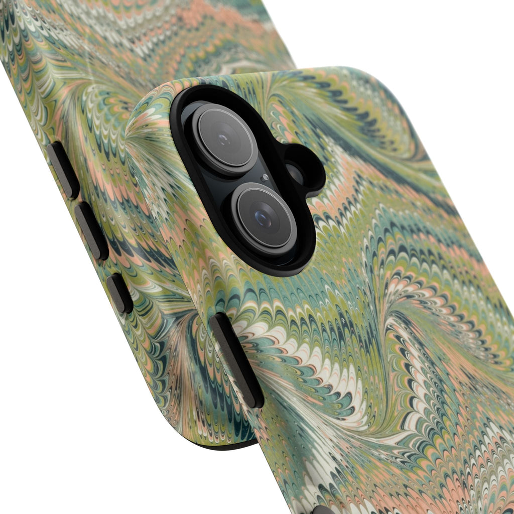 Florentine Marble iPhone Case | Inspired by Florence | Italian Marbled Paper Technique | Artisanal Green Swirl | Dual-Layer Protective Case | Matte or Glossy