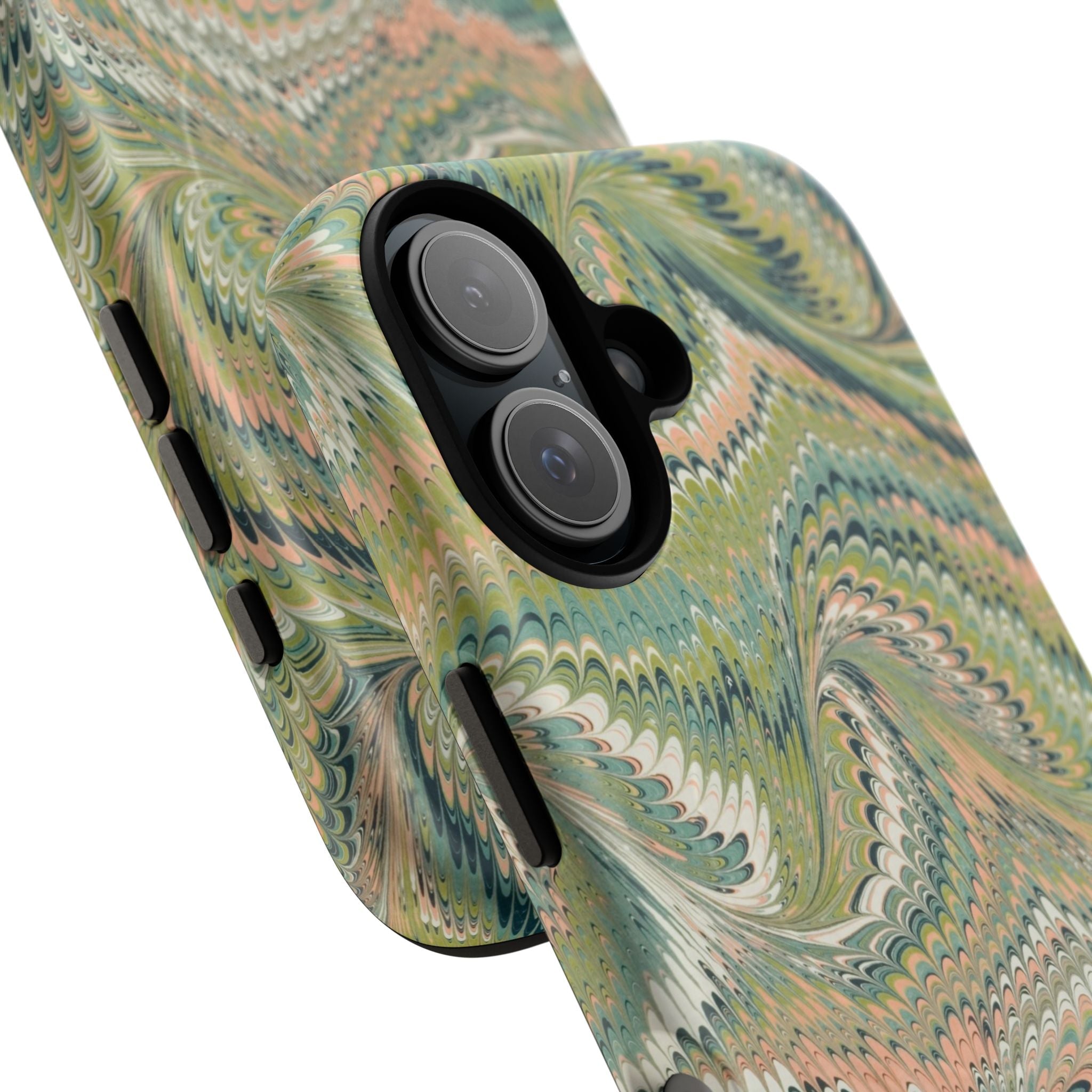 Florentine Marble iPhone Case | Inspired by Florence | Italian Marbled Paper Technique | Artisanal Green Swirl | Dual-Layer Protective Case | Matte or Glossy