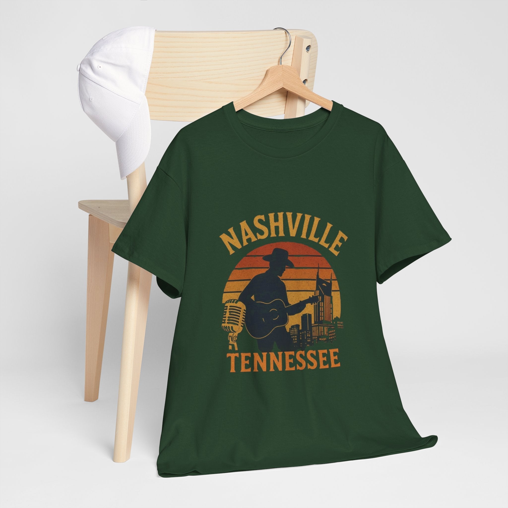 Nashville Tennessee Guitar Silhouette Tee — Retro Sunset Country Music T-Shirt