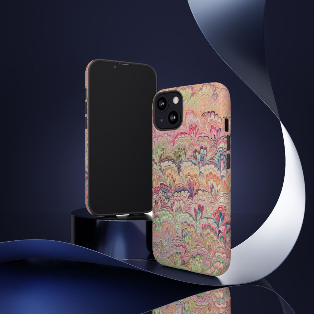 Pastel Pink + Green Feather Marbled Phone Case - Dual Layer Phone Cover